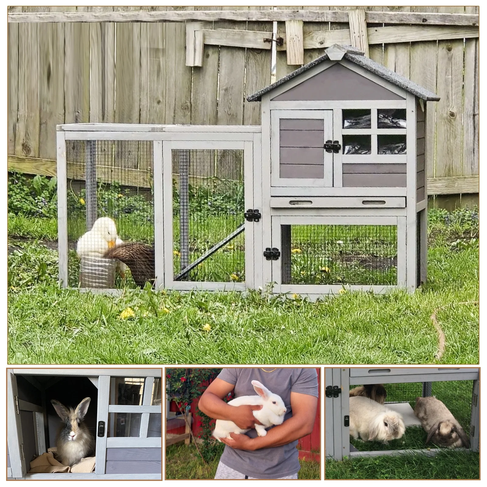 Rabbit Hutch Outdoor Bunny Hutch Indoor Rabbit Cage Wooden Habitat Small Animal Pet Poultry Cage