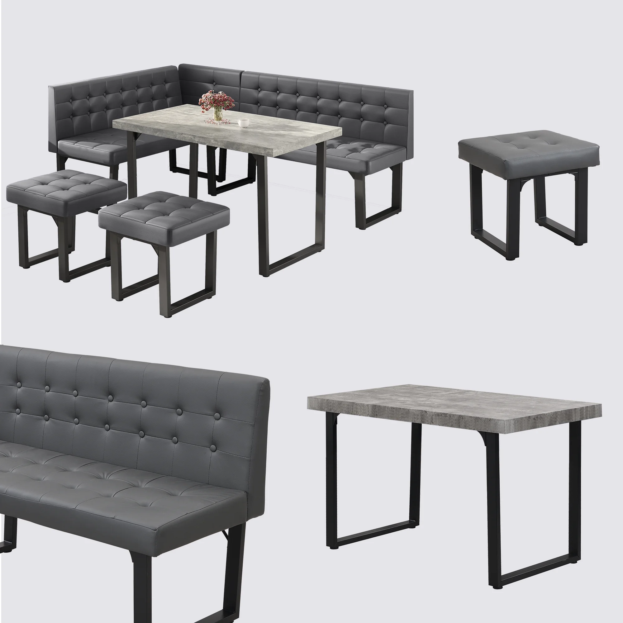 Brafab 5 Piece Corner Dining Breakfast Nook with Table and Bench Modern Kitchen Table Set with Gray Upholstered Banquette Seating