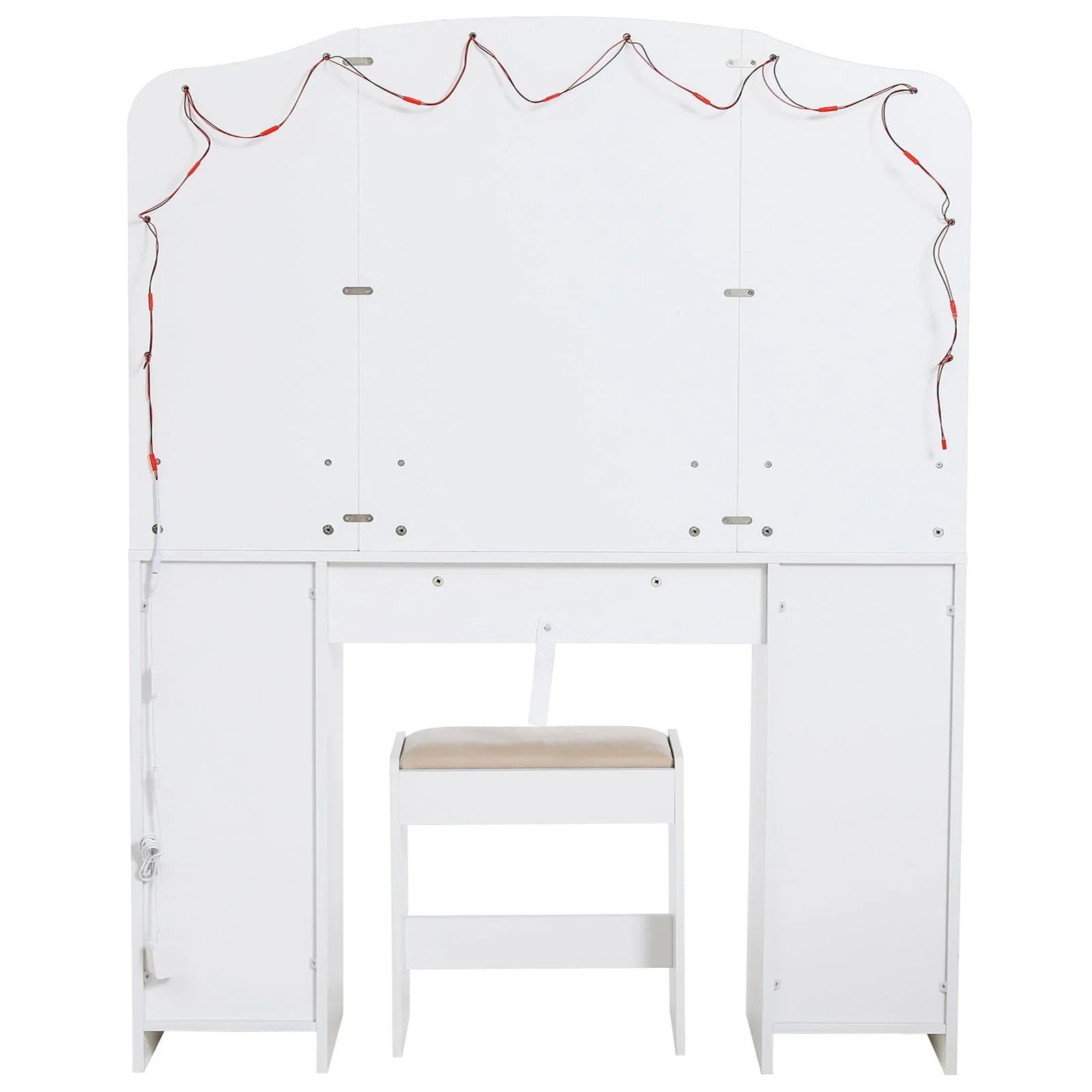 USIKEY Large Vanity Set with Large Lighted Mirror, Modern Makeup Vanity Table with 3 Drawers, 2 Storage Cabinets & 10 LED Bulbs and Cushioned Stool for Women, Bedroom, WhiteSZT32WD