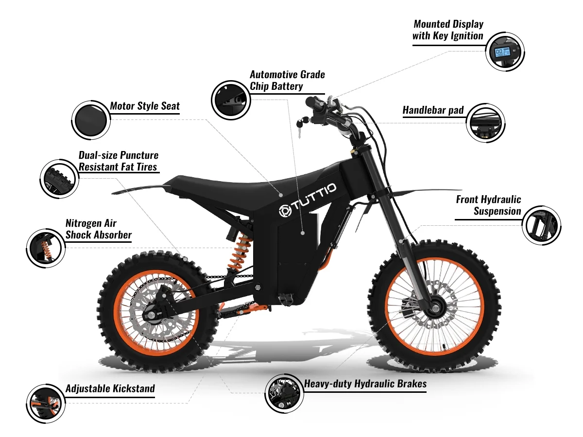 TUTTIO Soleil01 Electric Dirt Bike For Adults,48V 21Ah 200N.m,2000W Motor,Max 37Mph,Maximum Range 45 Miles,Dirt Bikes