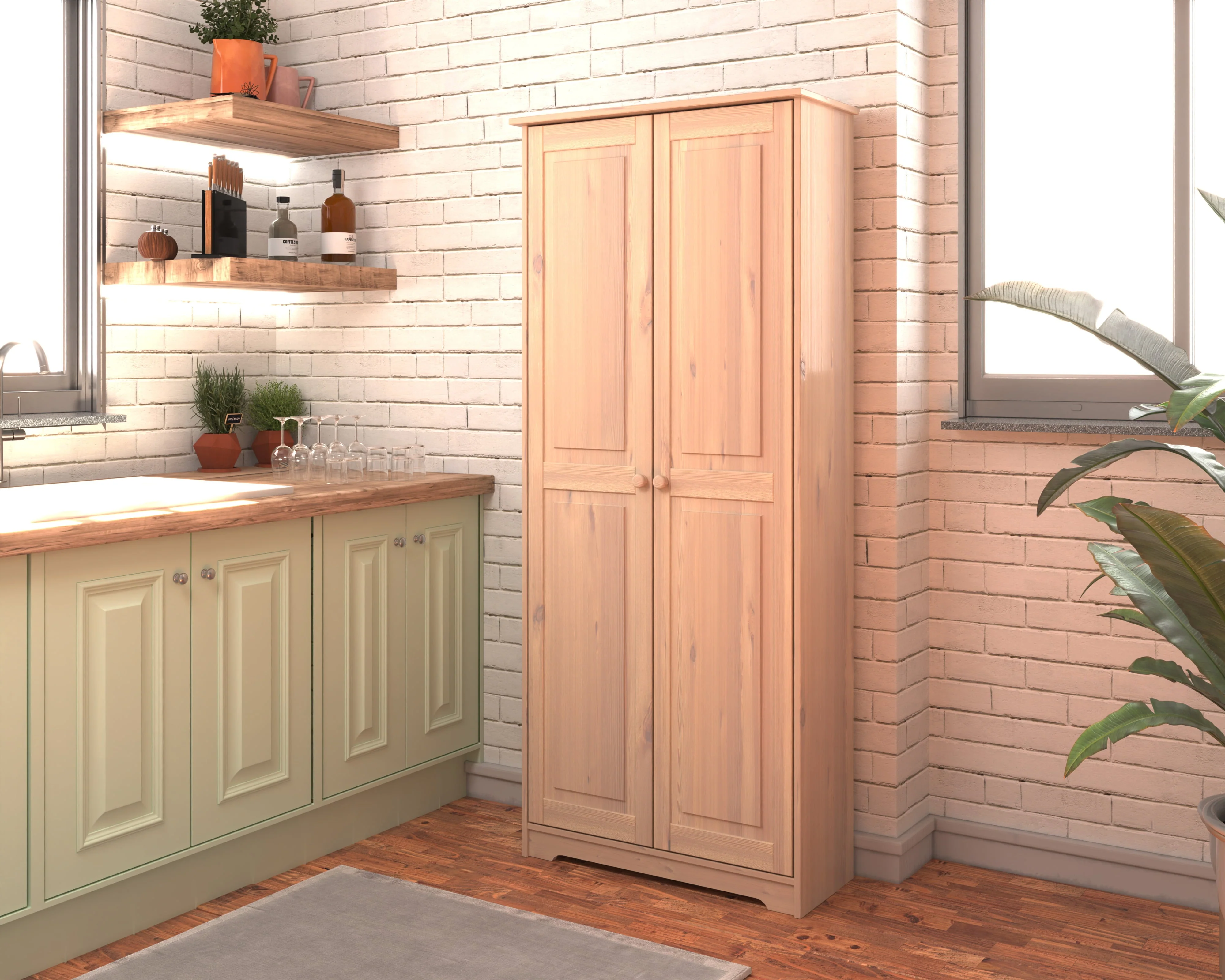 Solid Wood Pantry Storage Cabinet, Freestanding Kitchen Cupboard, Closet with Shelves