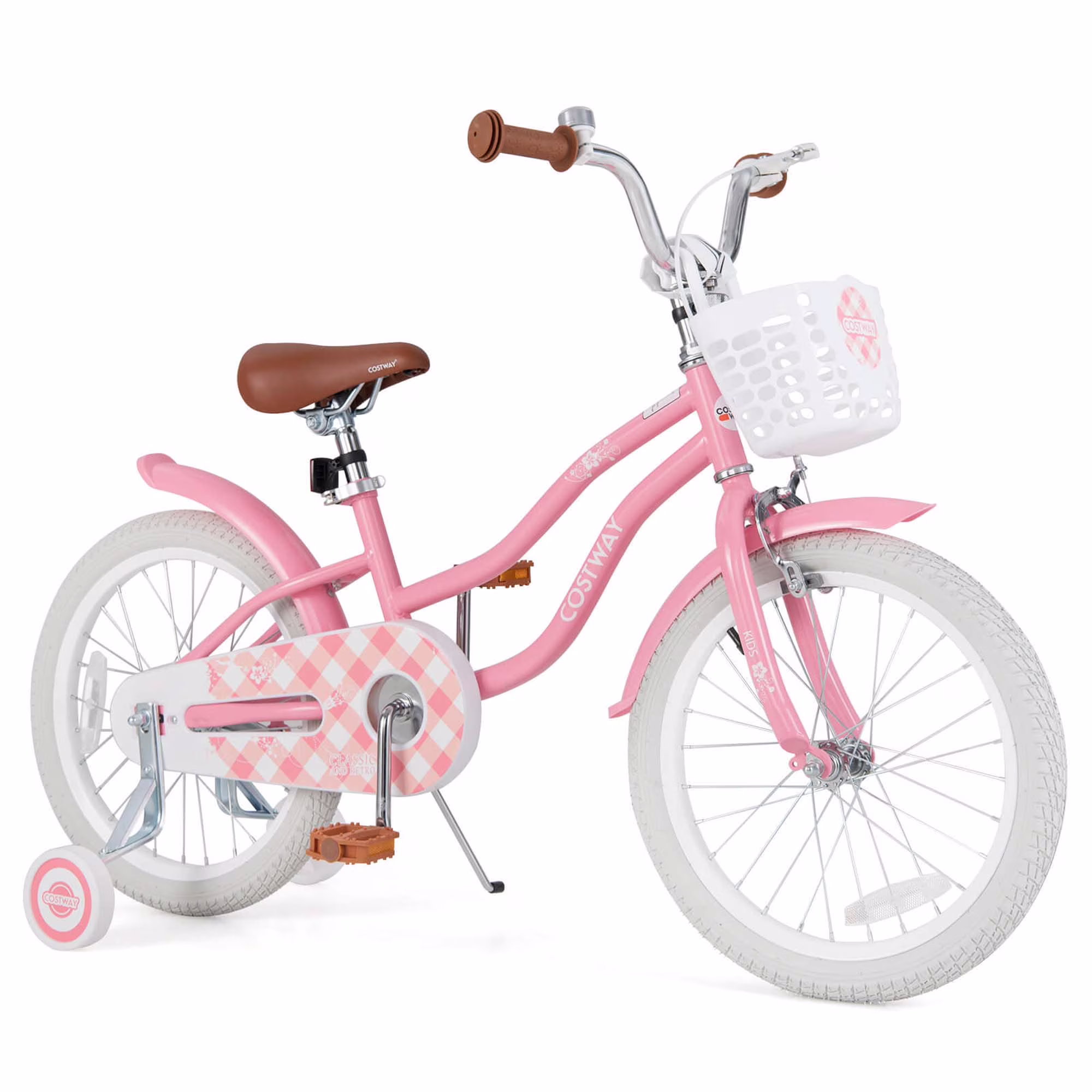Costway 18'' Kids Bike Toddler Bicycle with Training Wheel Kickstand for 4-8 Years Old Pink