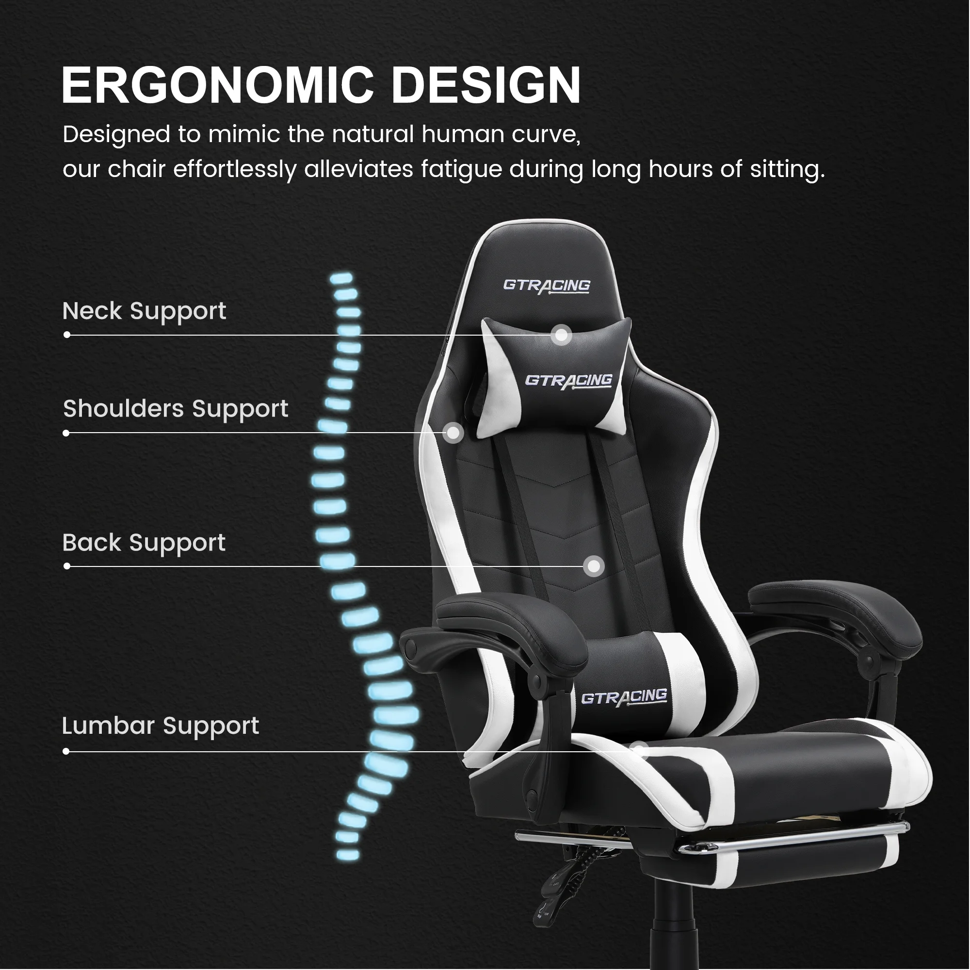 GTRACING GTWD-200 Ergonomic Gaming Chair with Adjustable Pillows and Footrest , Red