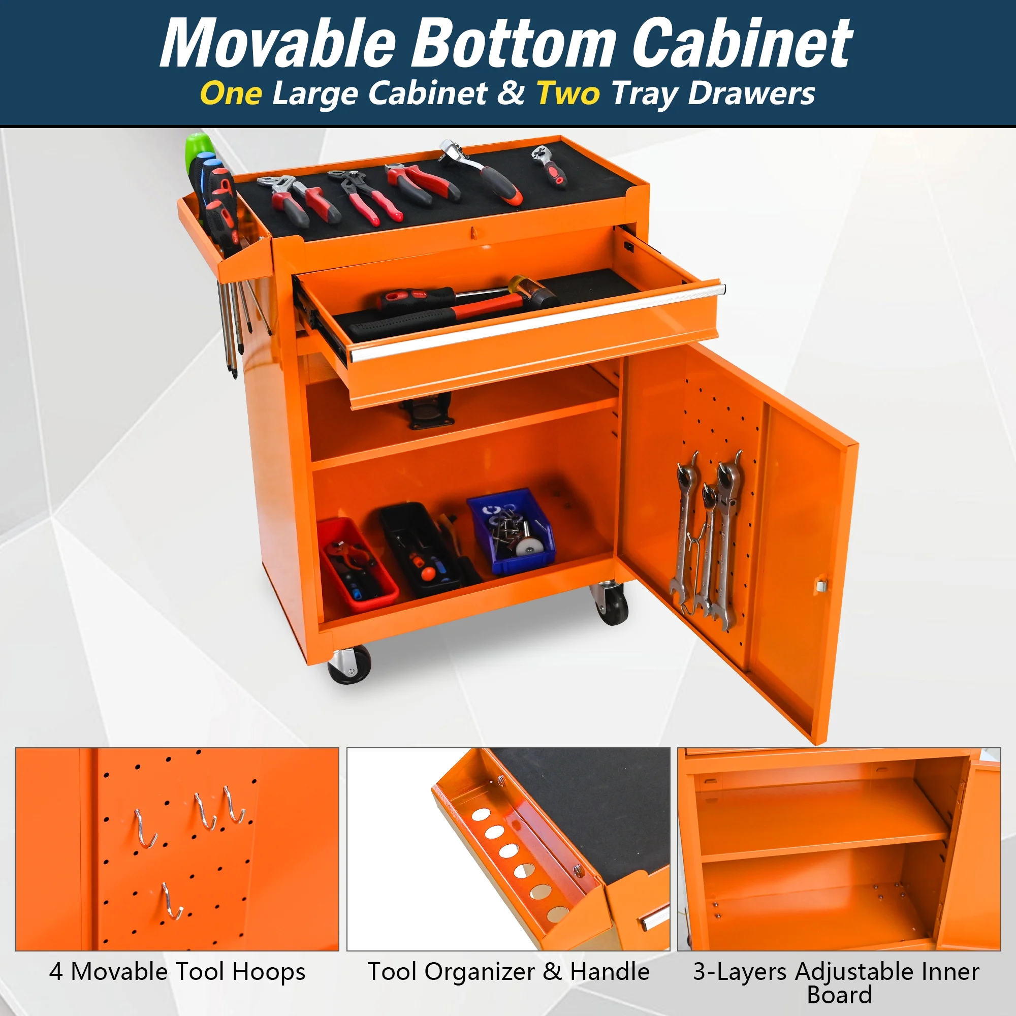 Tool Chest, 5-Drawer Rolling Tool Storage Cabinet with Detachable Top Tool Box, Universal Lockable Wheels