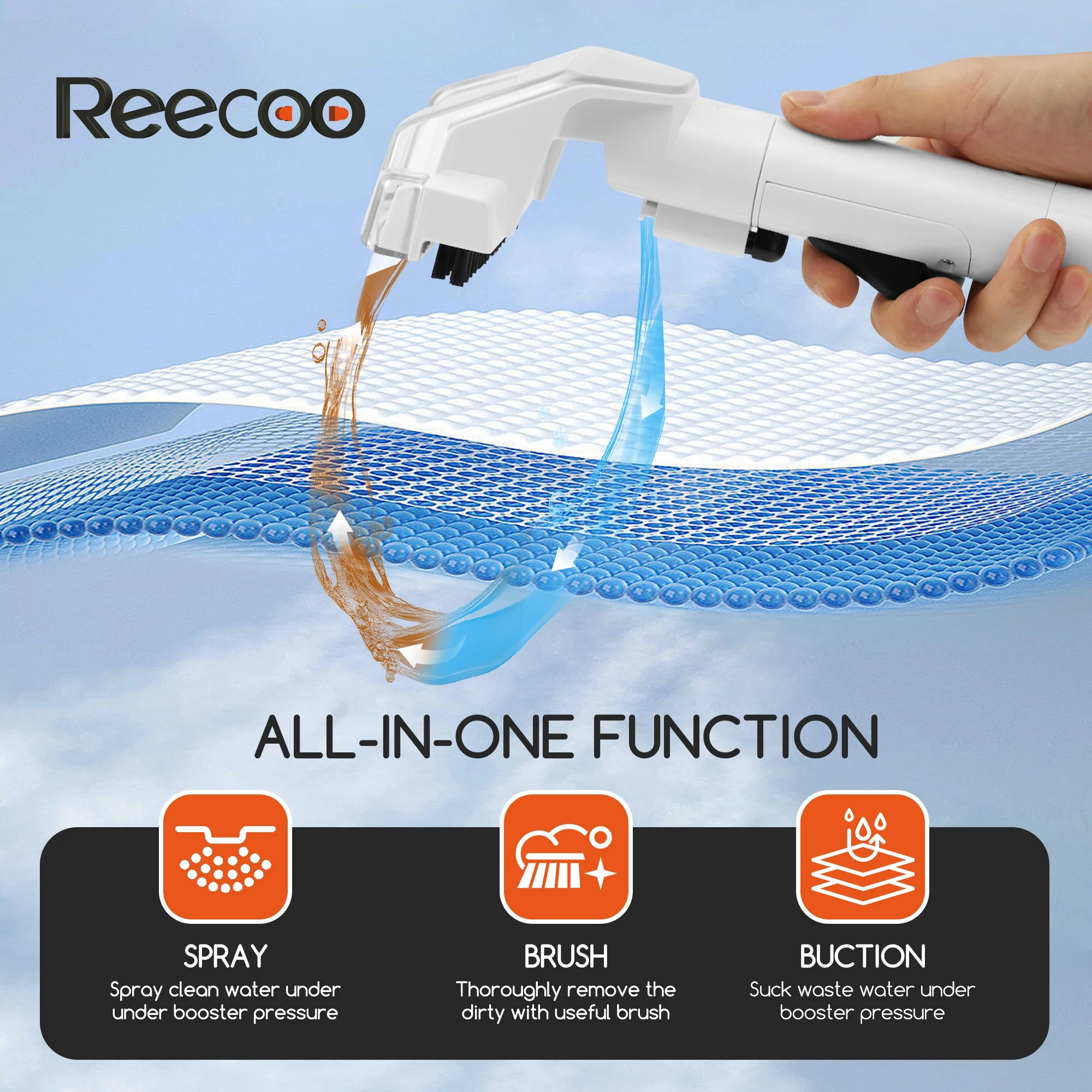 Reecoo W1 Wet/Dry Handheld Carpet Steamer and Upholstery Cleaner with Brushes for Couch, Carpet
