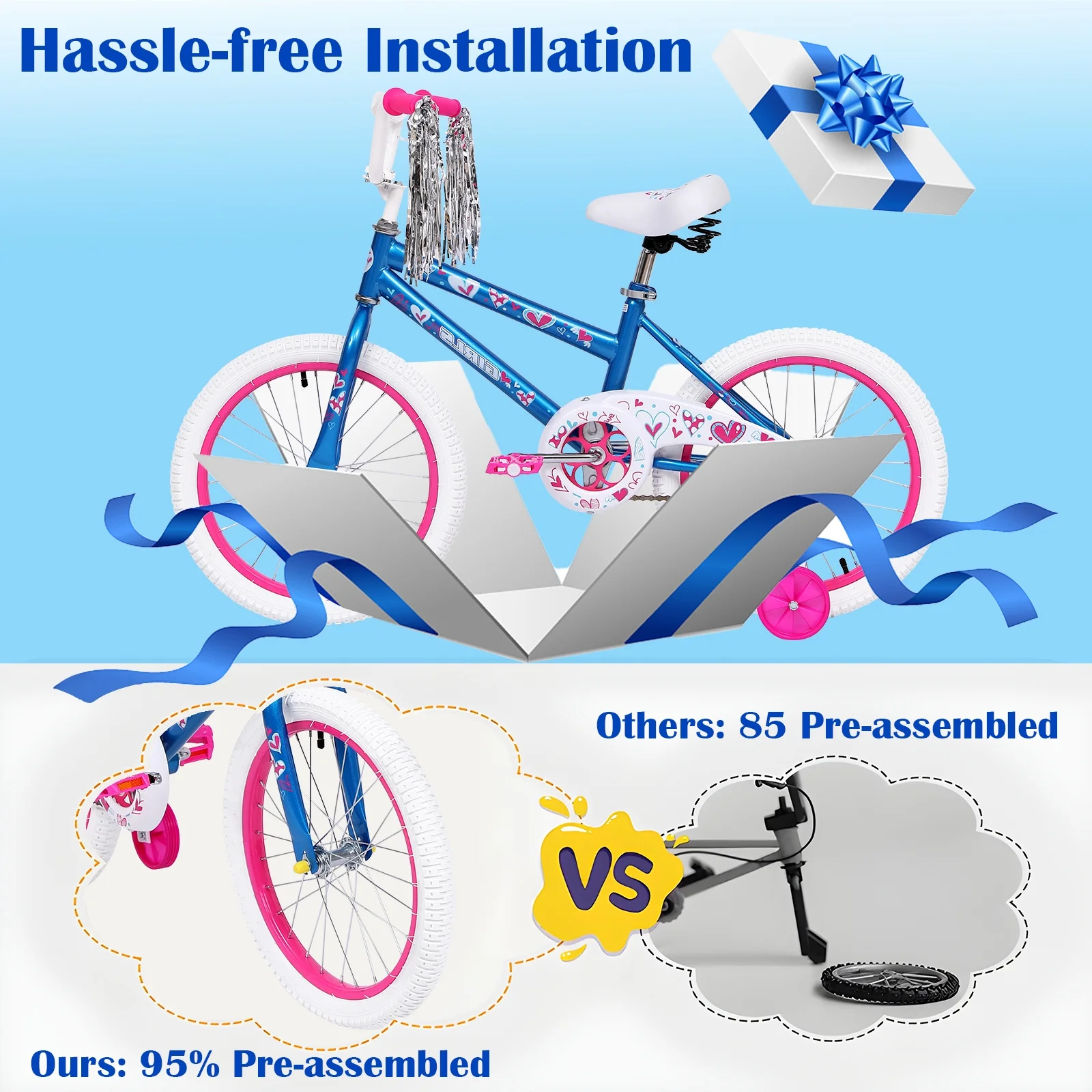 Vebreda 18 inch Kids Bike Bicycle with Training Wheels for 5-8 Years Old Kids,Blue