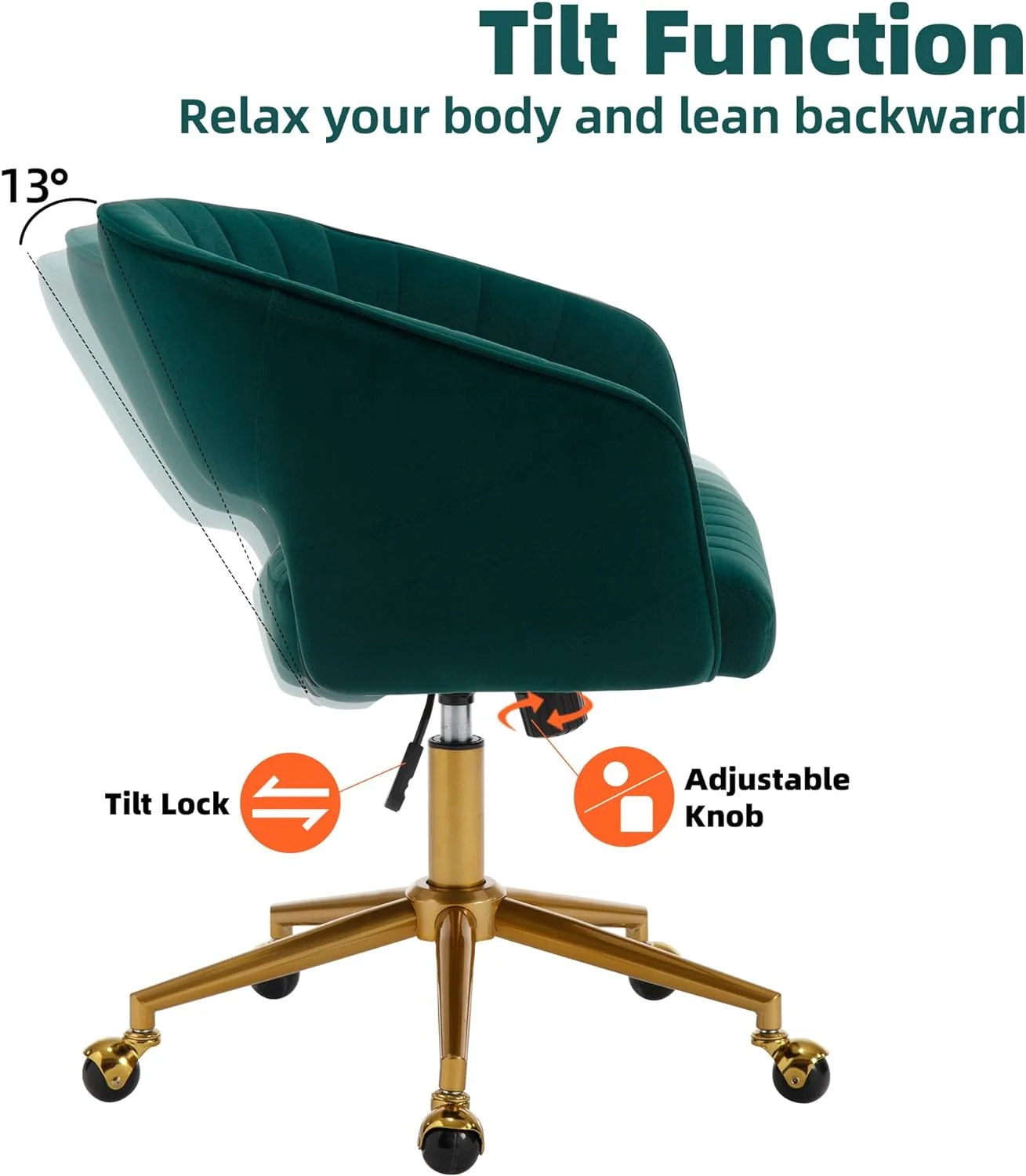 Westice Home Office Desk Chairs, Velvet Task Chair, Height Adjustable Swivel Vanity Chair with Golden Base for Vanity Study, Living Room Computer Room, Beige