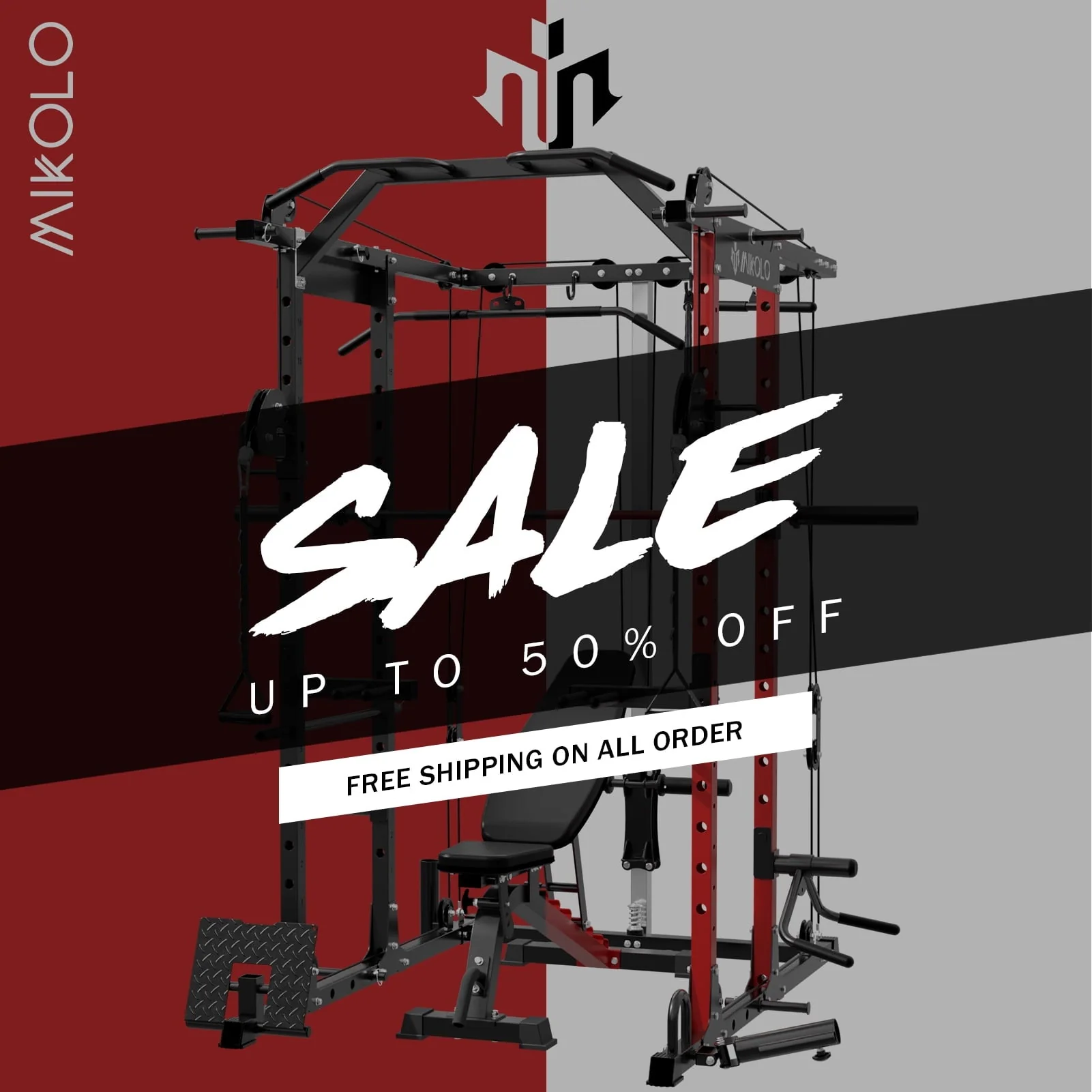 Mikolo Power Rack Cage, 1500LBS Weight Cage with 800LB Capacity Adjustable Weight Bench, Multi-Function Workout Rack Cage with Storage System, J-Hook, Band Peg, Battle Rope Ring Home Gym