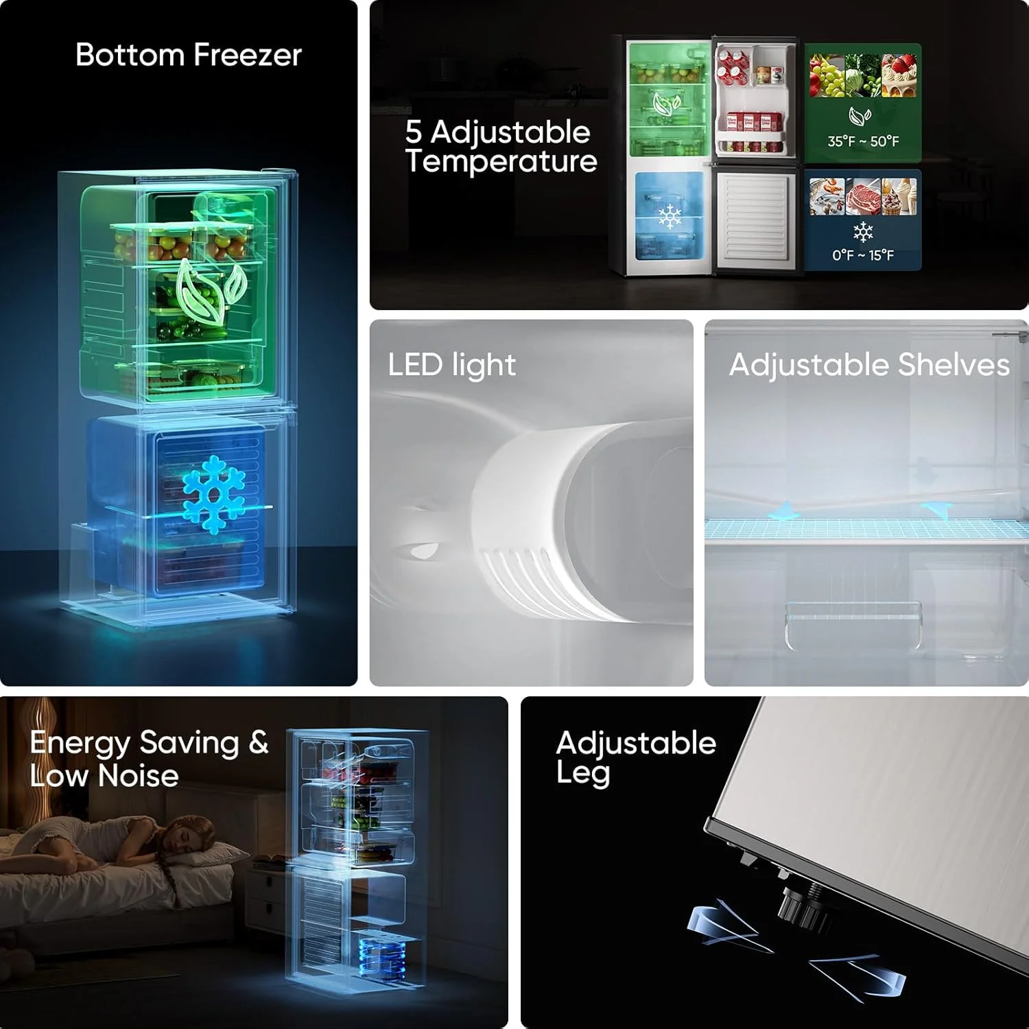 Upstreman 4.0 Cu.Ft Mini Fridge with Bottom Freezer, 2 Door Small Refrigerator with Adjustable Thermostat and Removable Glass Shelves for Bedroom, Dorm, Office, Apartment, Black BM40