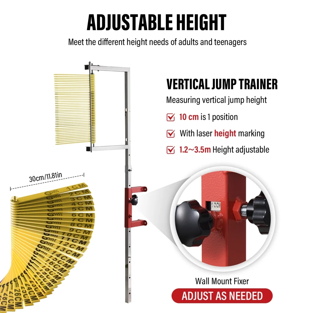 WAASOSCON High Jump Training Equipment 3.9-11.4ft Adjustable Height Vertical Jump Tester Outdoor Use