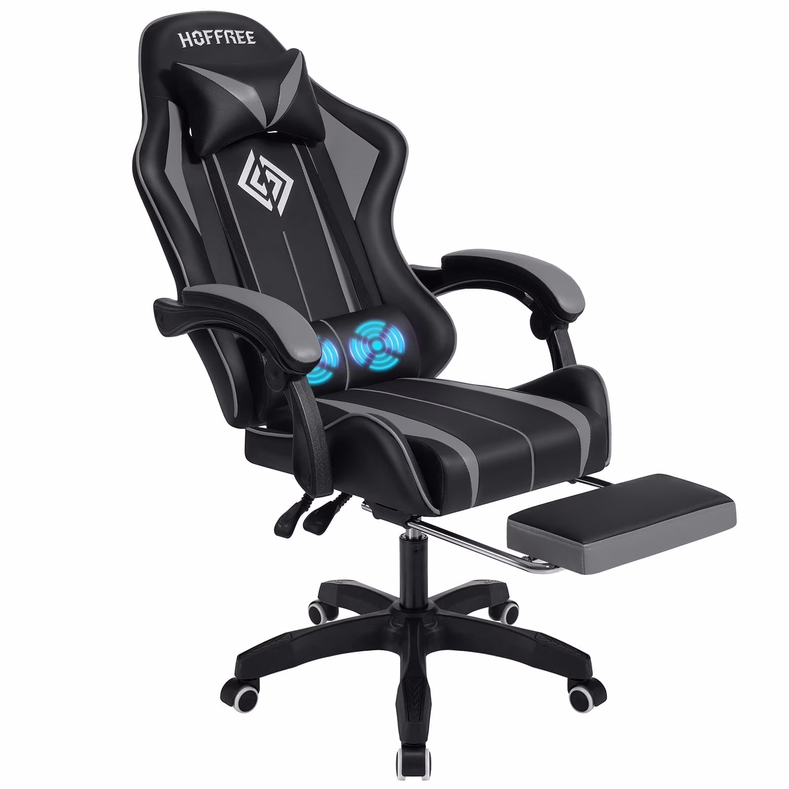 Hoffree Gaming Chair Massage Game Chair with Footrest and Massage Lumbar Support Ergonomic Computer Chair Height Adjustable with Swivel Seat and Headrest