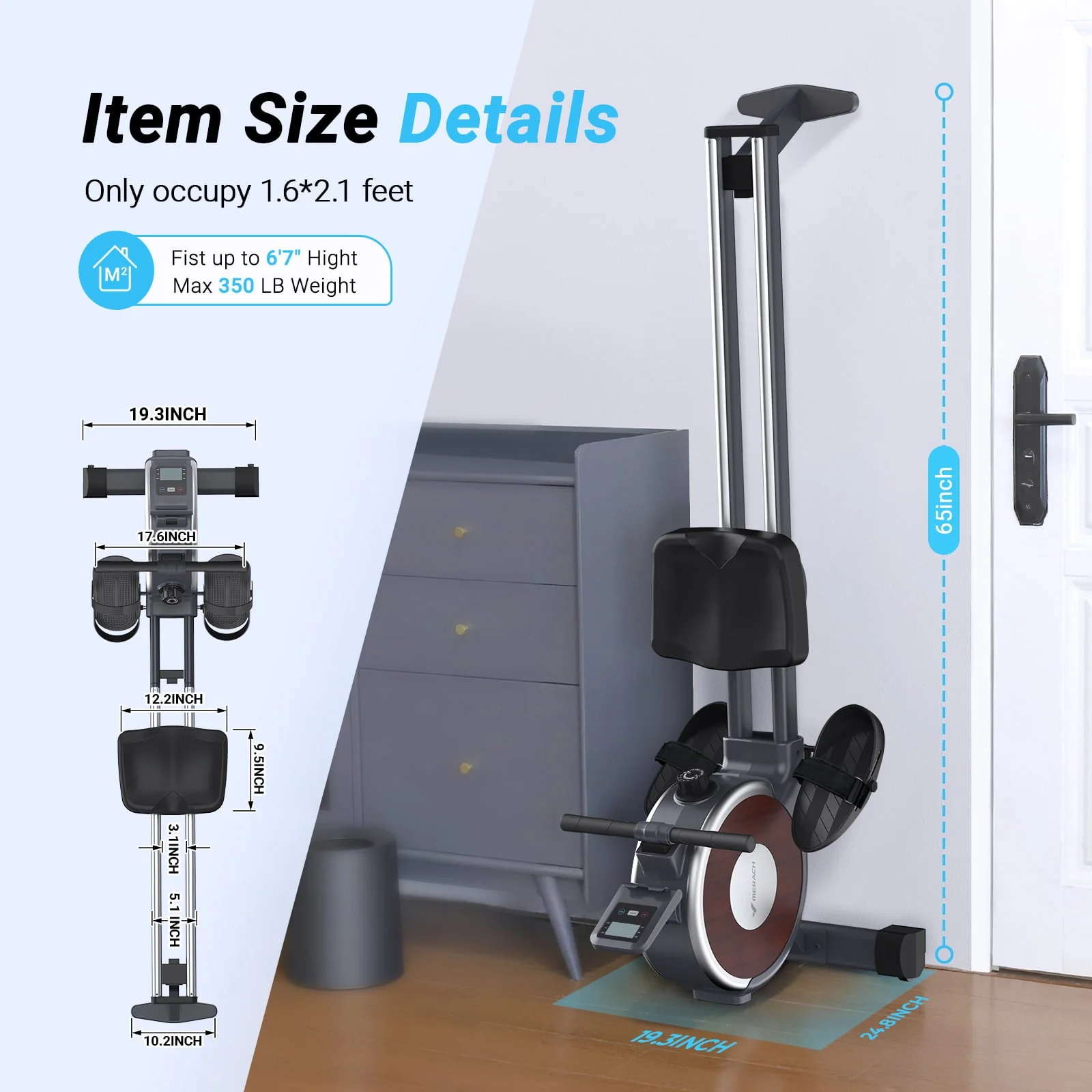 MERACH Magnetic Rowing Machine Quiet 16 Levels of Resistance Bluetooth Black Rower for Home Workout