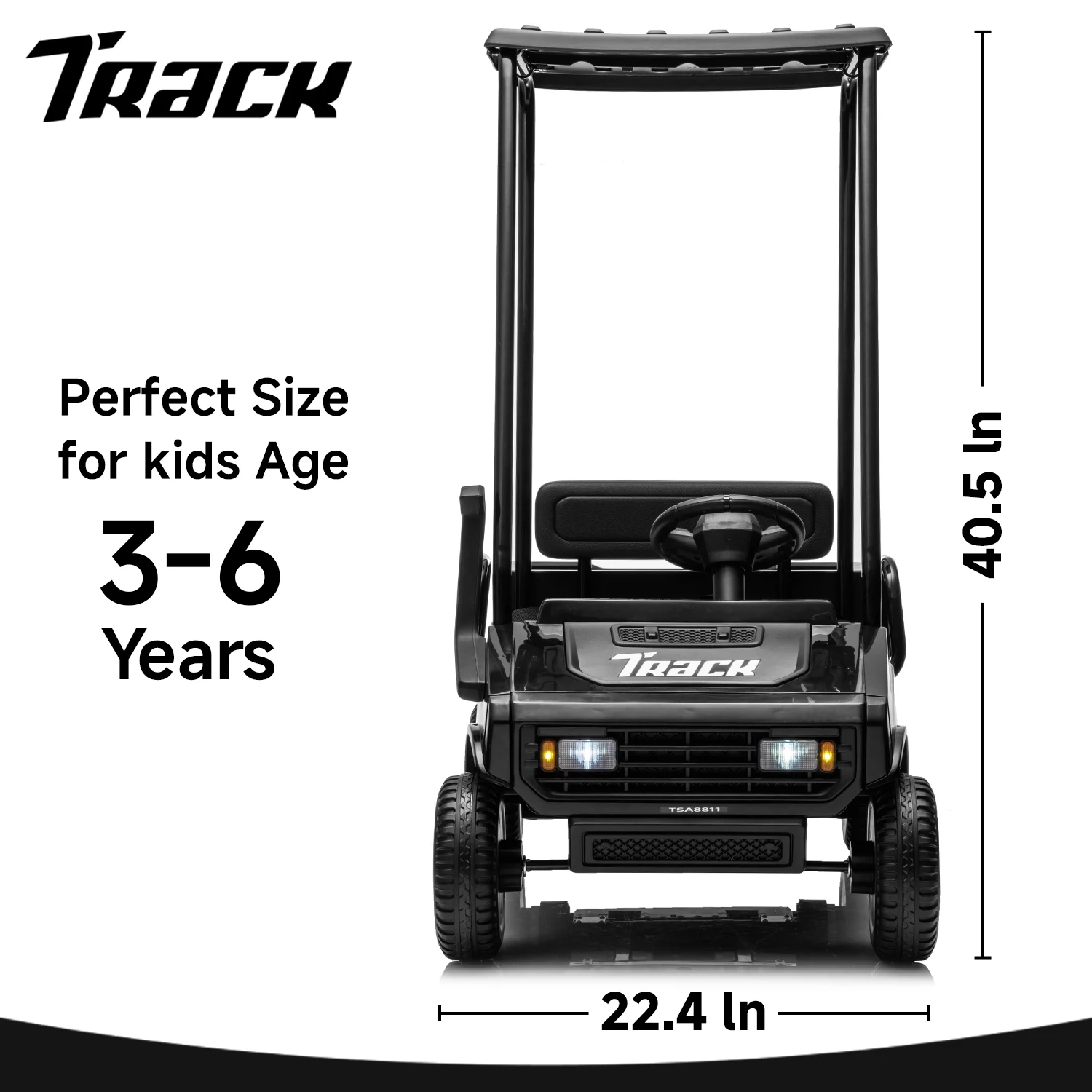 Track Seven 24V Ride on Car, Electric Golf Cart with Ceiling, Ride on Truck with Remote Control, Music, Rear Storage Box, Electric Car for Boys Girls Age 3+, 18.5