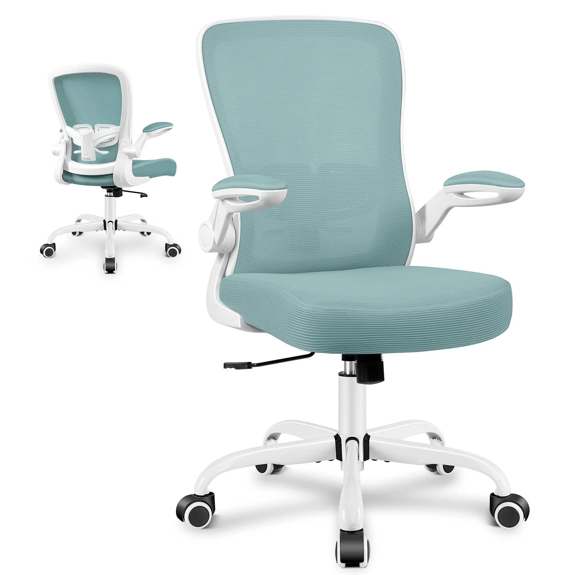 COOLHUT Ergonomic Office Chair, 400LBS Task Chair, Comfort Desk Chair with Adjustable Lumbar Support and Flip up Arms, Black