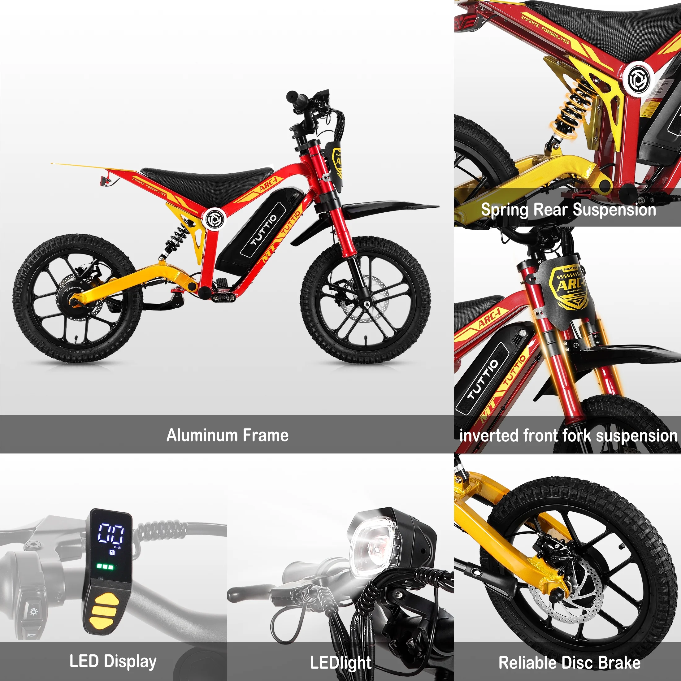 TUTTIO ARC-1 750W Mini Electric Dirt Bike for Kids 8-14, 5-Speed Modes Electric Motorcycle, 22MPH, 16