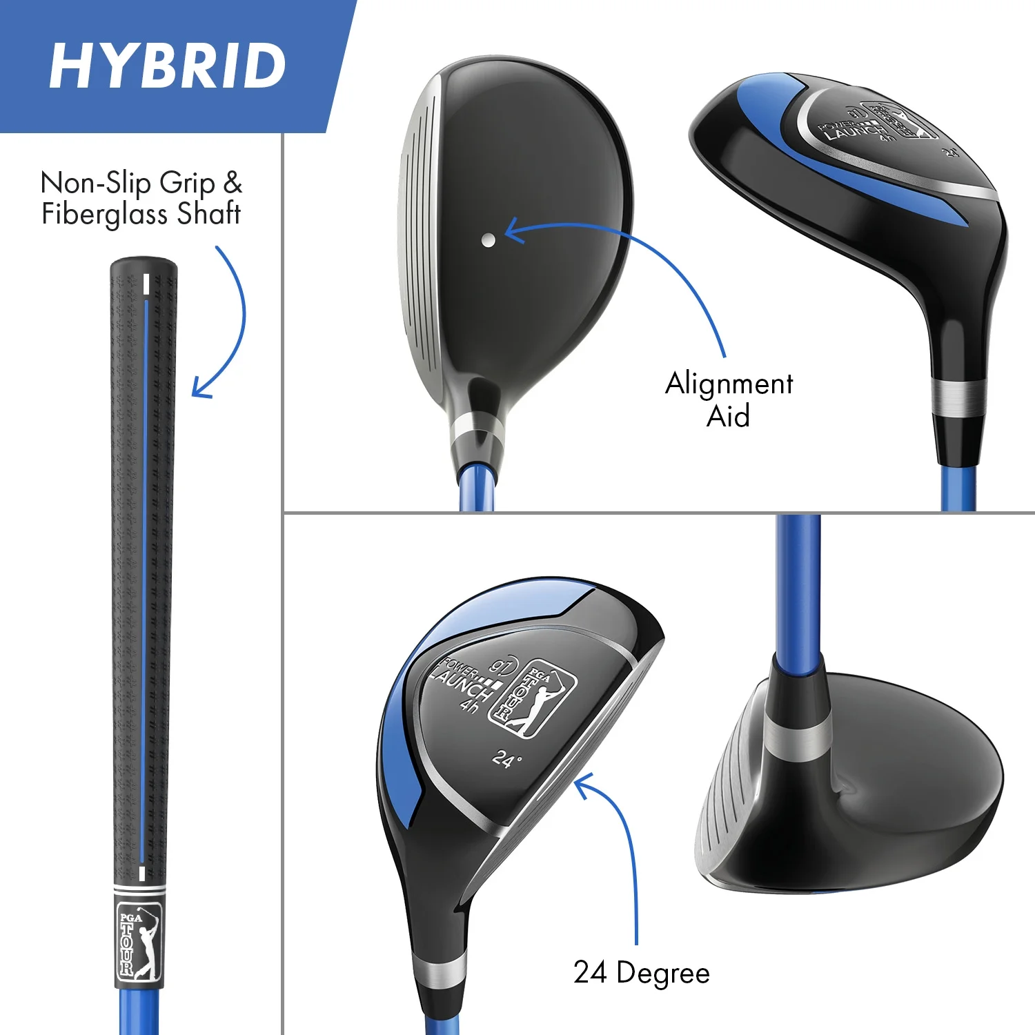 PGA Tour Right-Handed 10 Piece Kids Golf Club Stand Bag Set; Player Height 4'8 - 5'2