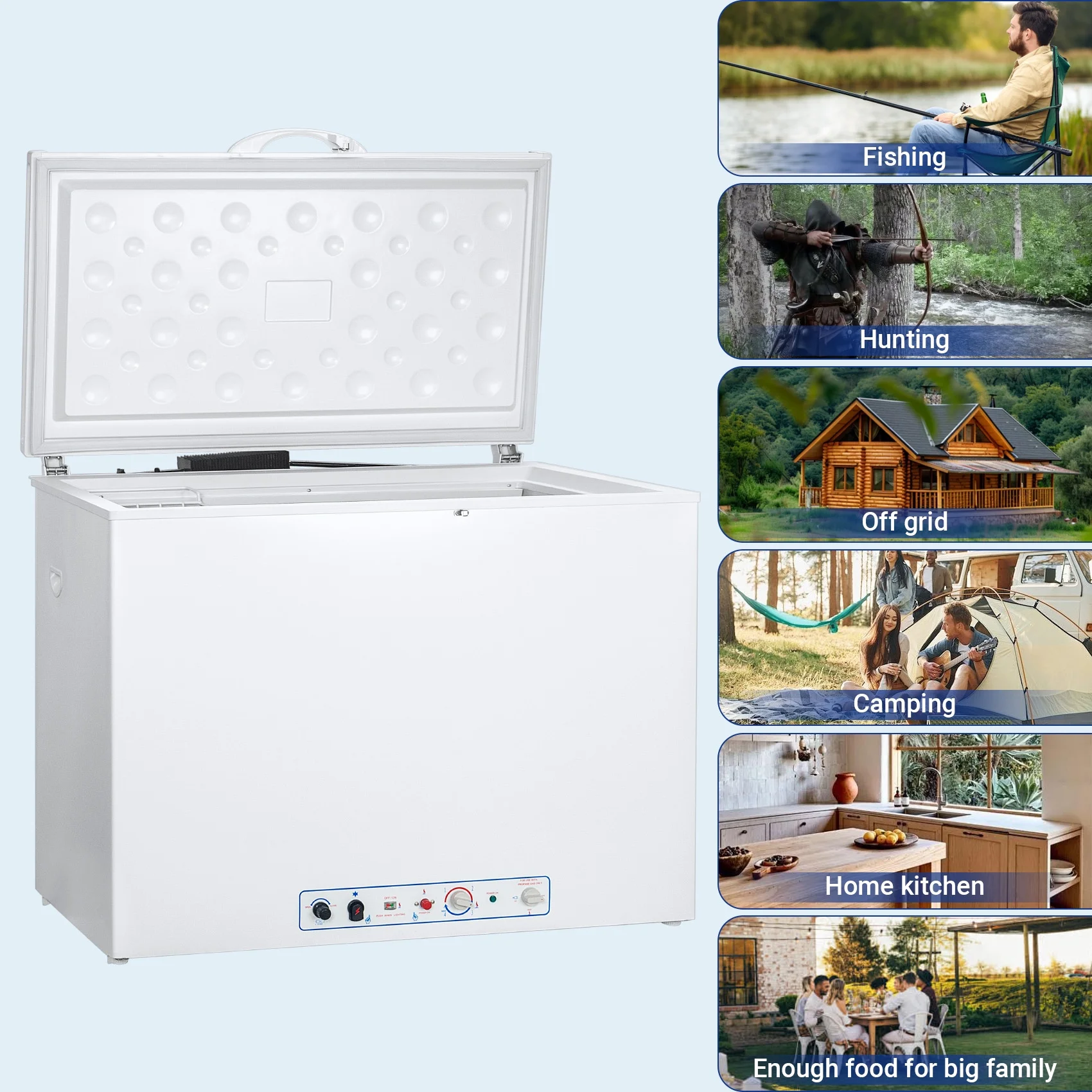 7 Cu ft Chest Freezer, LPG/110v 2 Way Propane Off Grid Lock and Top Open Door Outdoor Camping White
