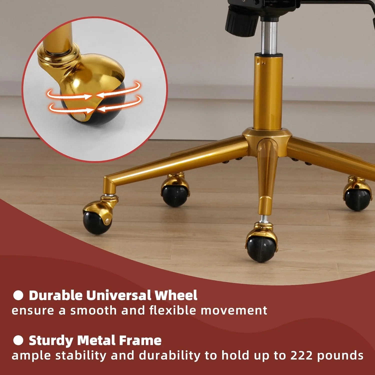 Westice Home Office Desk Chairs, Velvet Task Chair, Height Adjustable Swivel Vanity Chair with Golden Base for Vanity Study, Living Room Computer Room, Beige