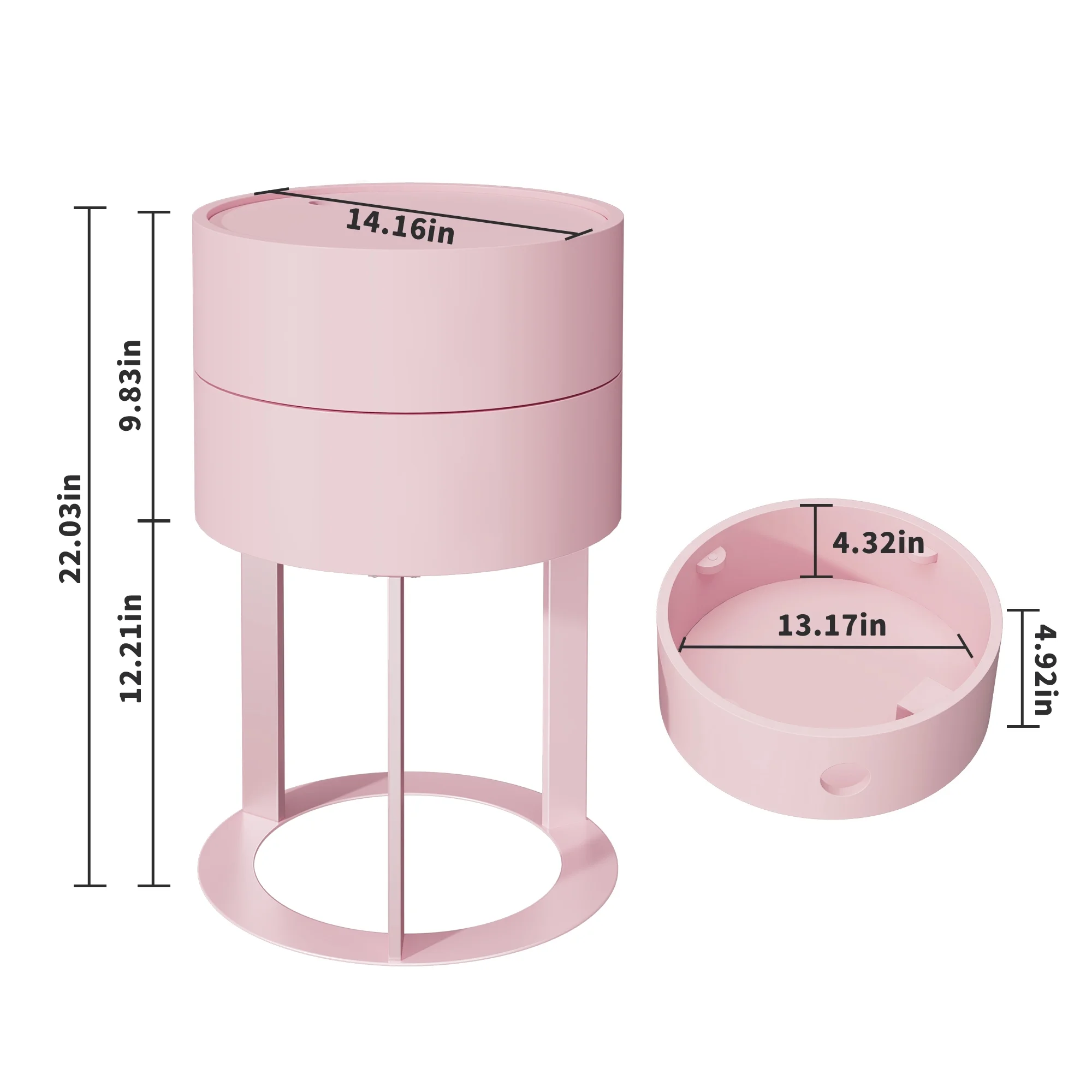 HLR Modern Round Wood Nightstand with Drawer, 2-Tier End Table for Living Room, Bedroom, Black