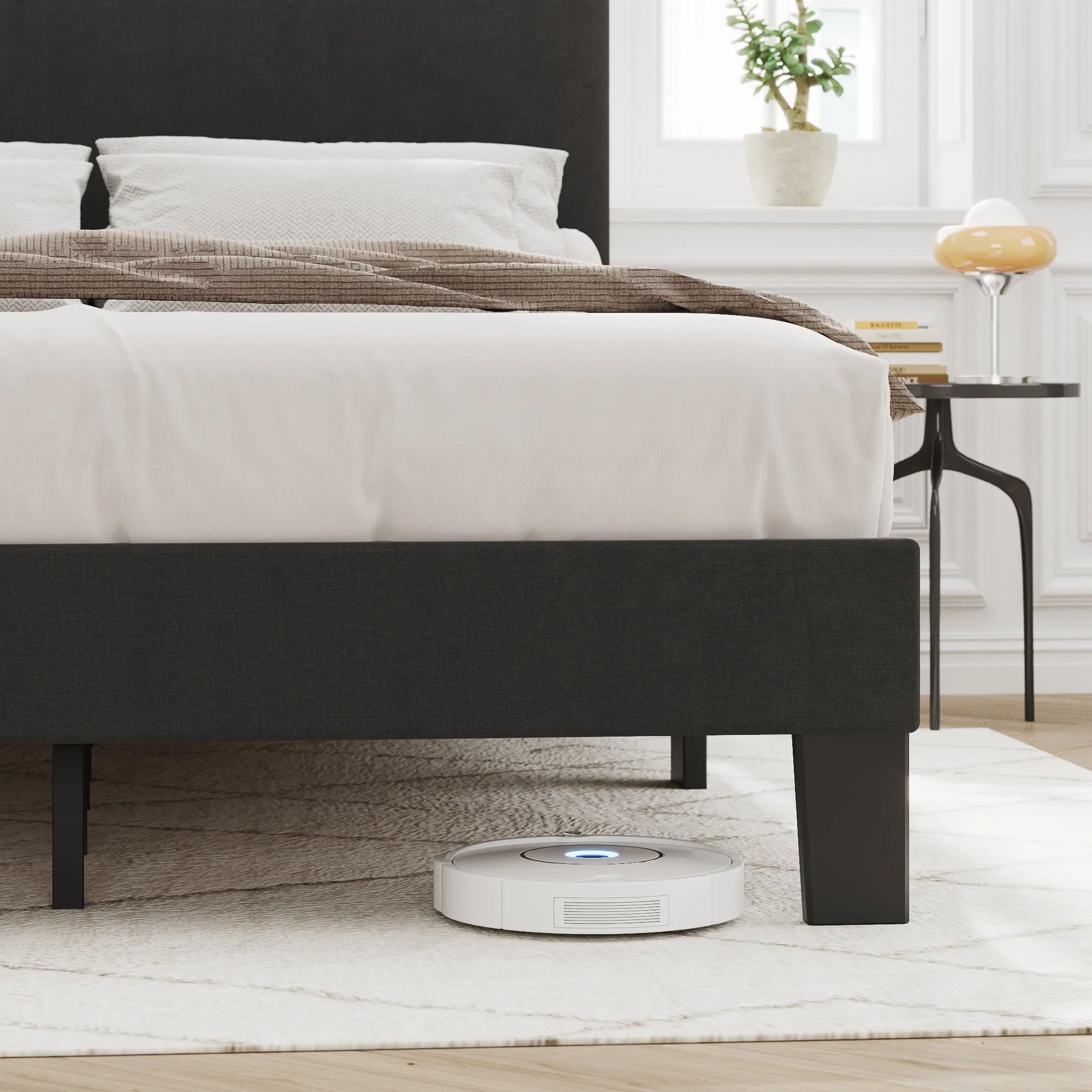 Lifezone Queen Size Dark Gray Upholstered Bed with Adjustable Headboard, Fabric Platform Bed Frame