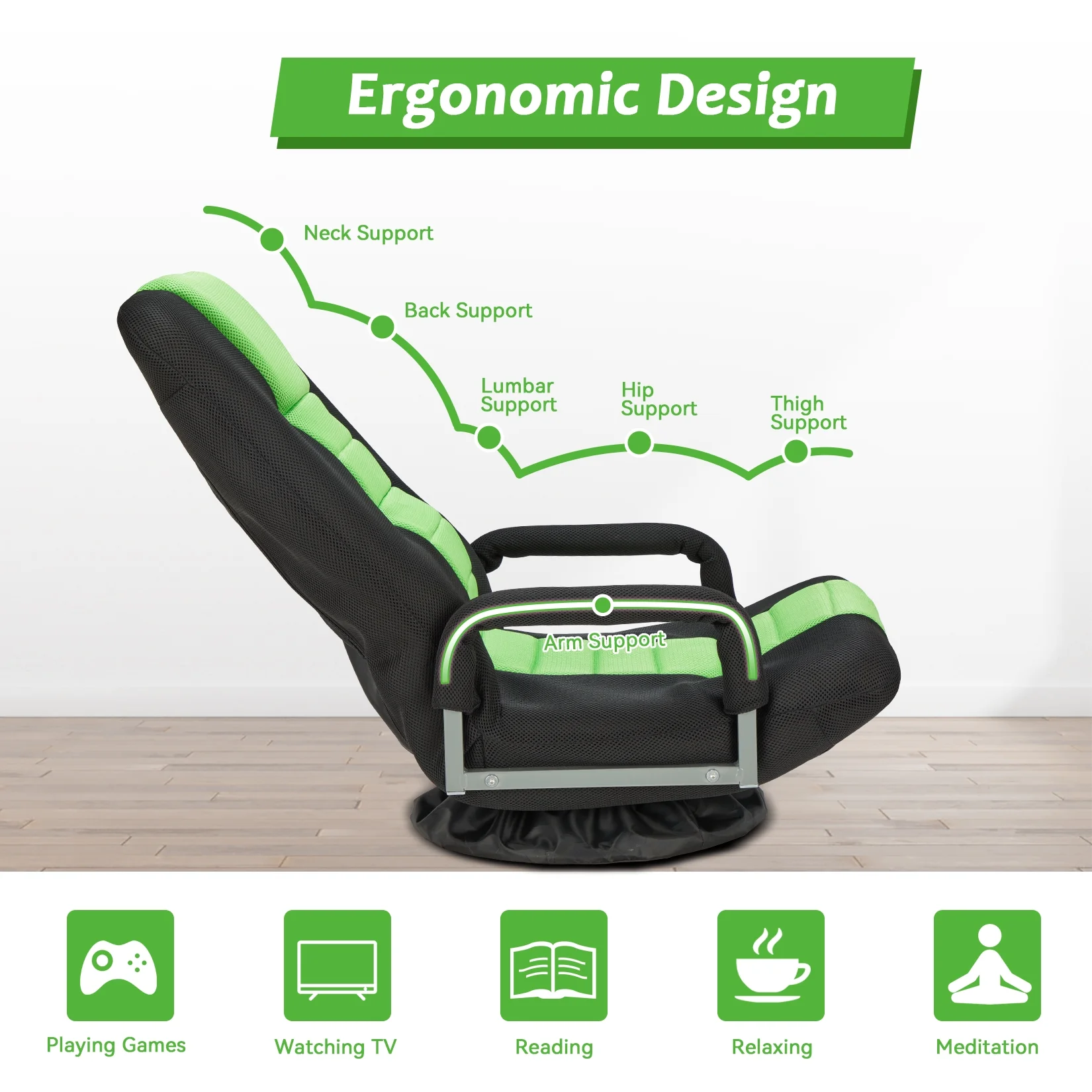 Avocahom Swivel Gaming Floor Chair w/ Armrest Handles, No Assembly gaming chair rocker, Folding Reclining Sofa w/6 Position Adjustable Backrest for Video Games, Watching TV, Reading,Blue