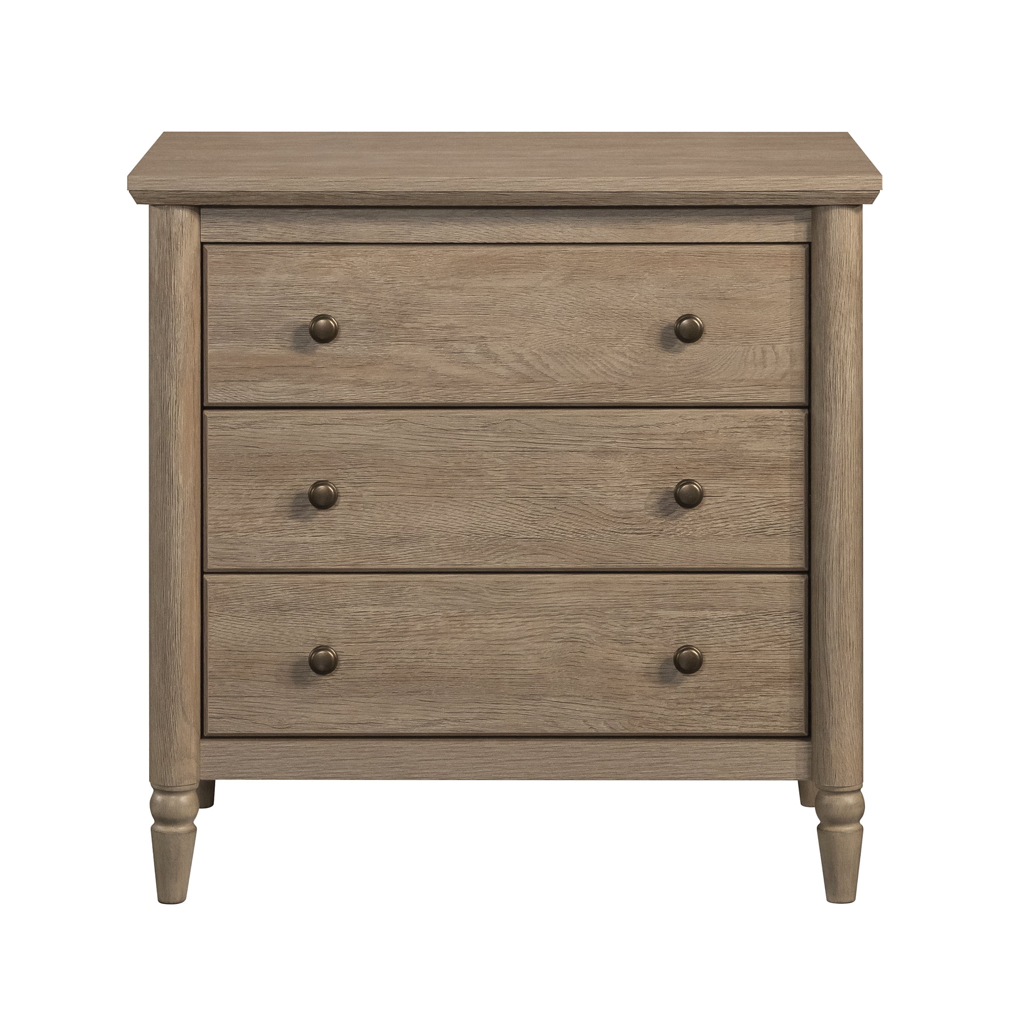 My Texas House Monroe 3 Drawer Nightstand with USB, Brushed Oak Finish