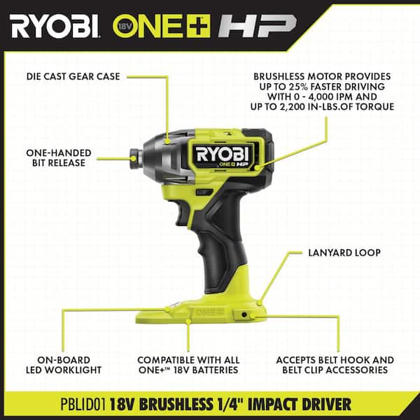 ONE+ HP 18V Brushless Cordless 3-Tool Combo Kit w/Drill/Driver, Impact Driver, 4.0 Ah Battery, Batteries, Charger & Bag