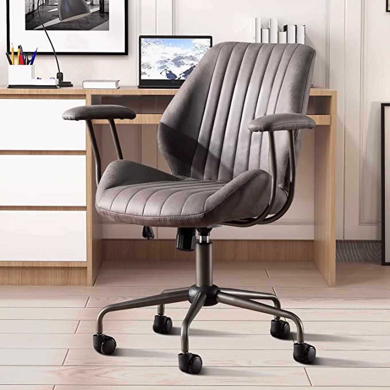 Ovios Ergonomic Office Chair Modern Computer Desk Suede Fabric Desk Chair with Lumbar Support for Home Office