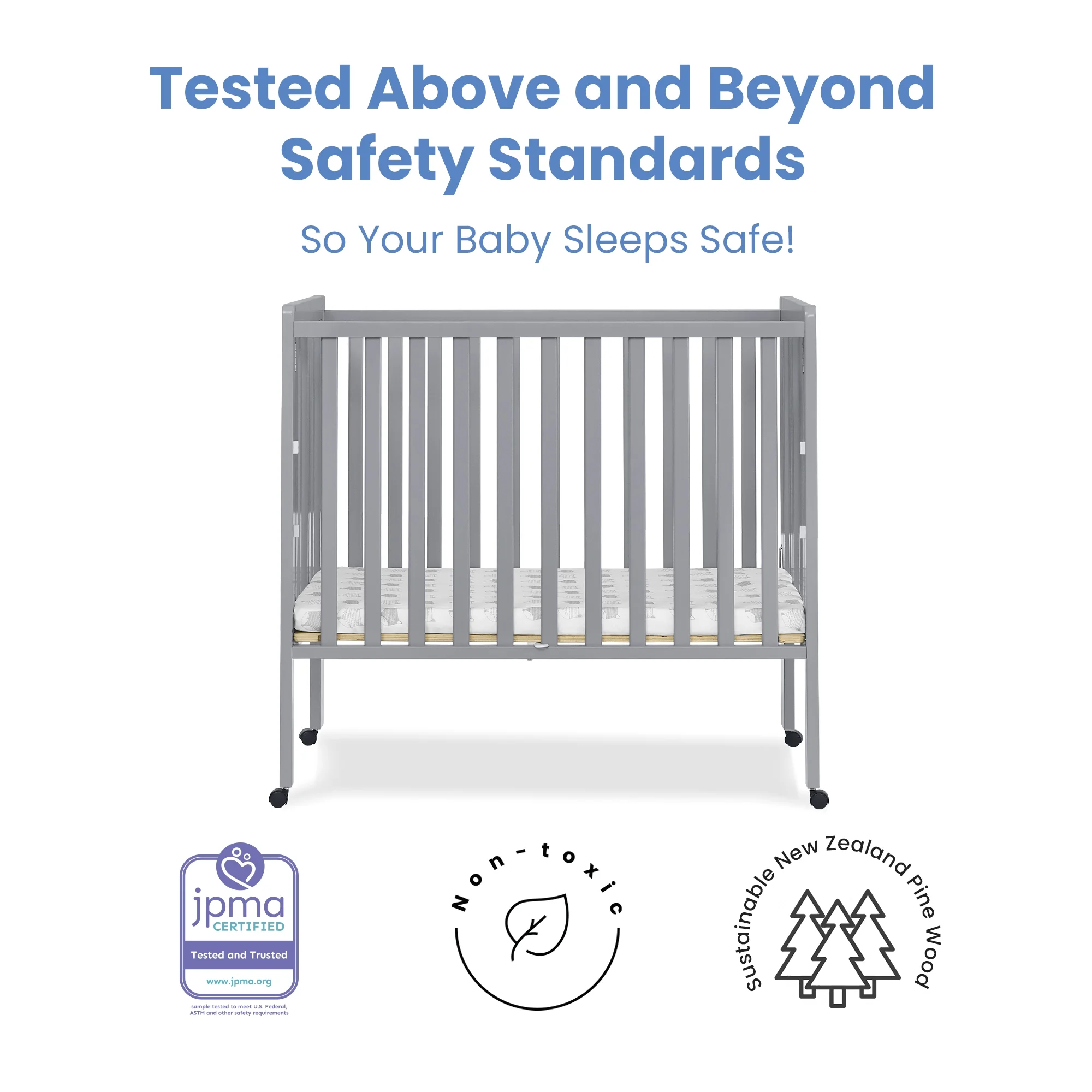 Delta Children Lee Portable Folding Mini Crib with 1.5-Inch Mattress - Greenguard Gold Certified, Bianca White