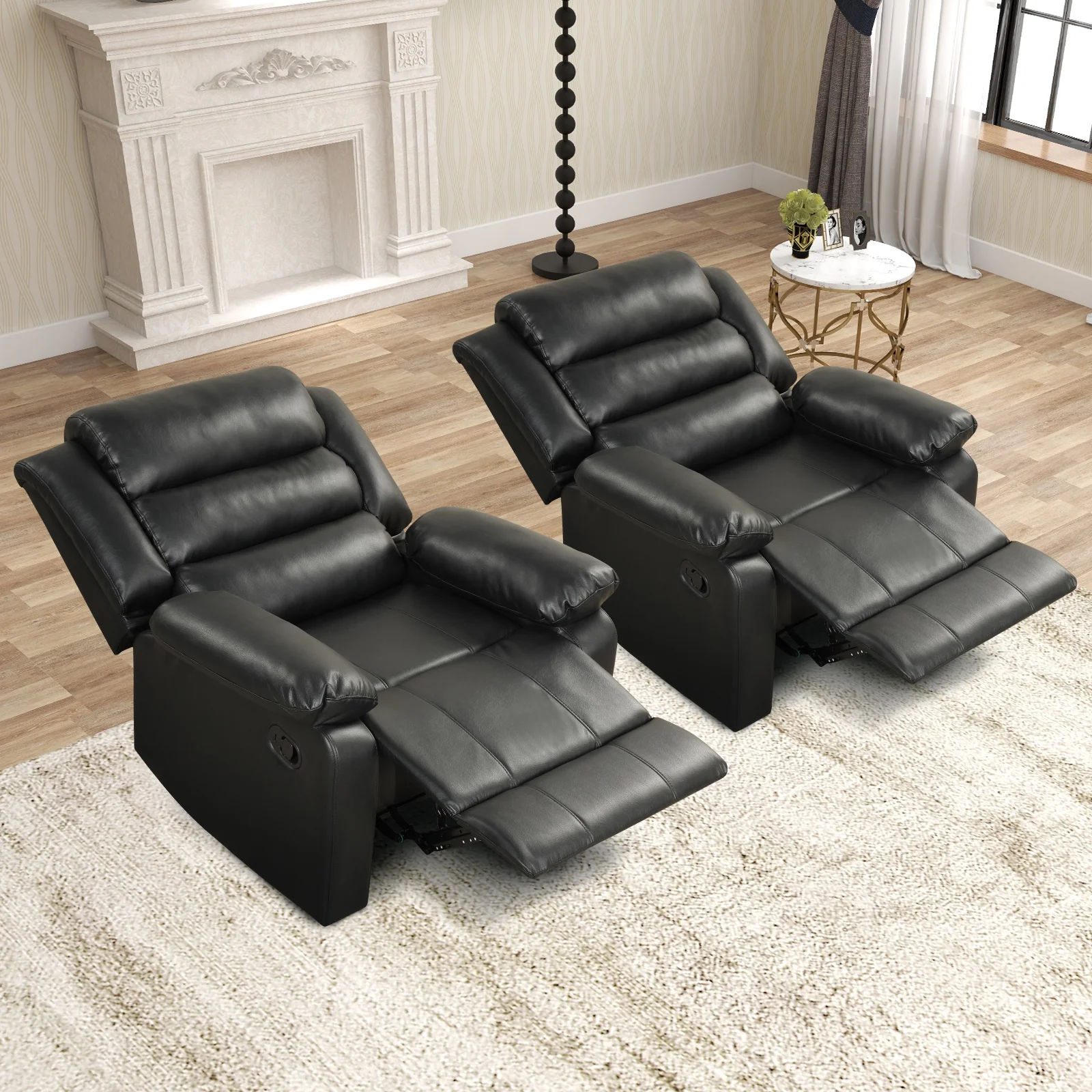 Bonzy Home Recliner Chairs for Living Room Overstuffed Breathable Fabric Reclining Chair Manual Sofa Brown