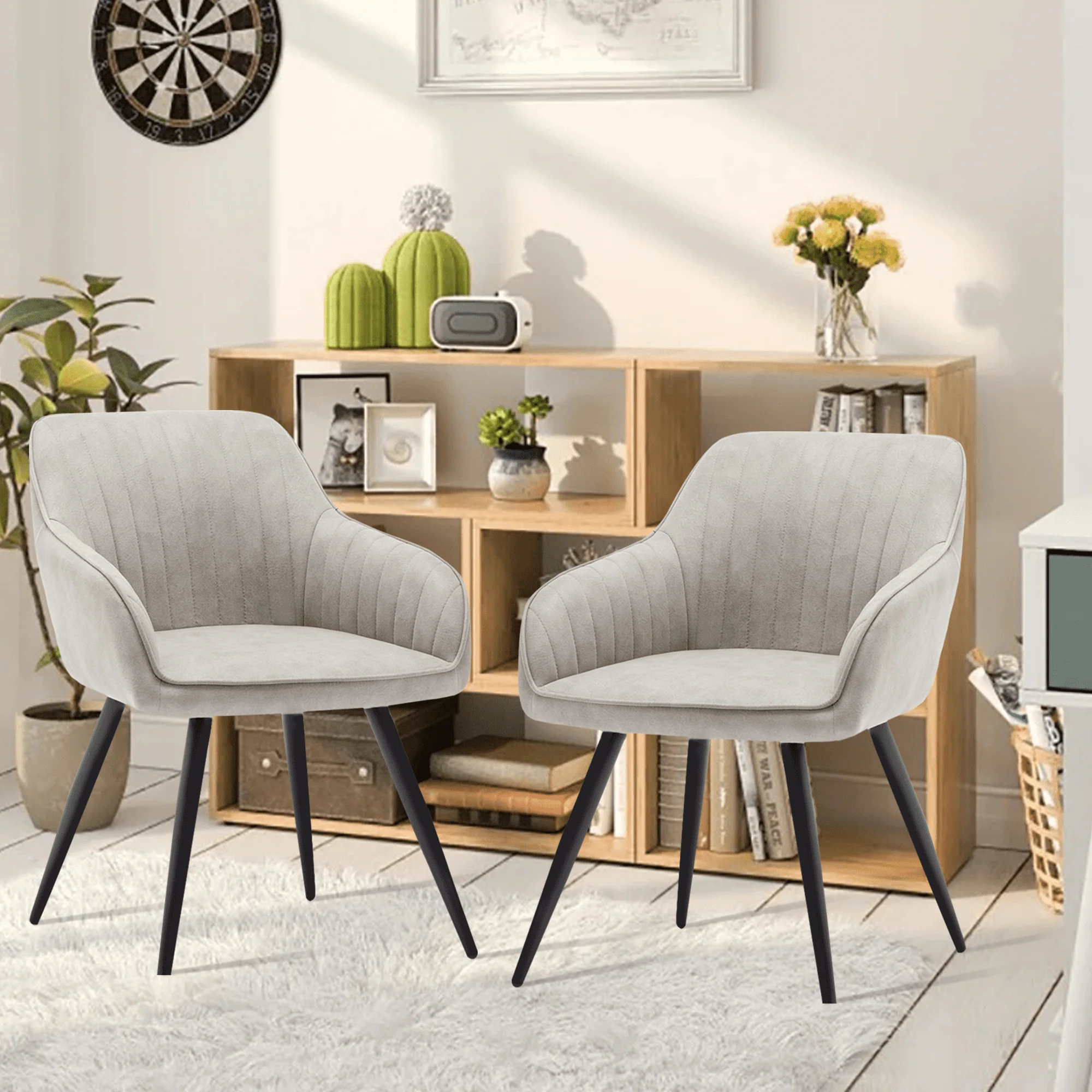 Andeworld Faux Leather Accent Chairs Set of 2, Living Dining Room Arm Chairs with Metal Legs for Home Kitchen Office Bistro Cafe(Brown)