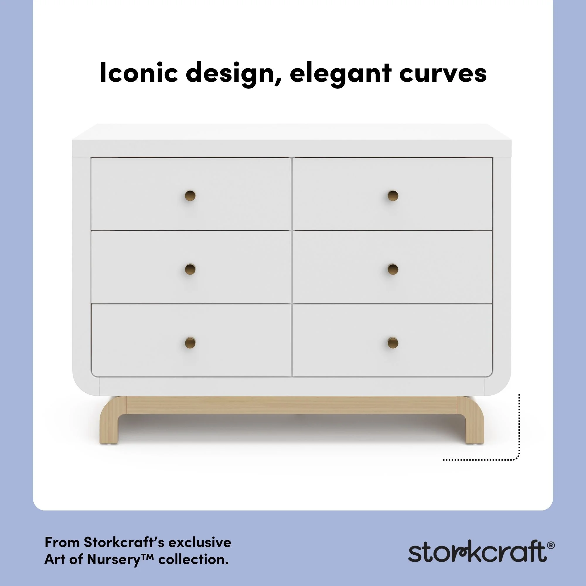 Storkcraft Santorini 6 Drawer Double Dresser, White/Driftwood