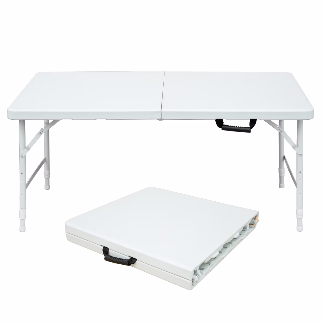Gzxs 4FT Folding Table, Indoor Outdoor Heavy Duty Table with Carrying Handle, Portable Plastic Fold up Table for Picnic/Party/Camping/Office/School (White)