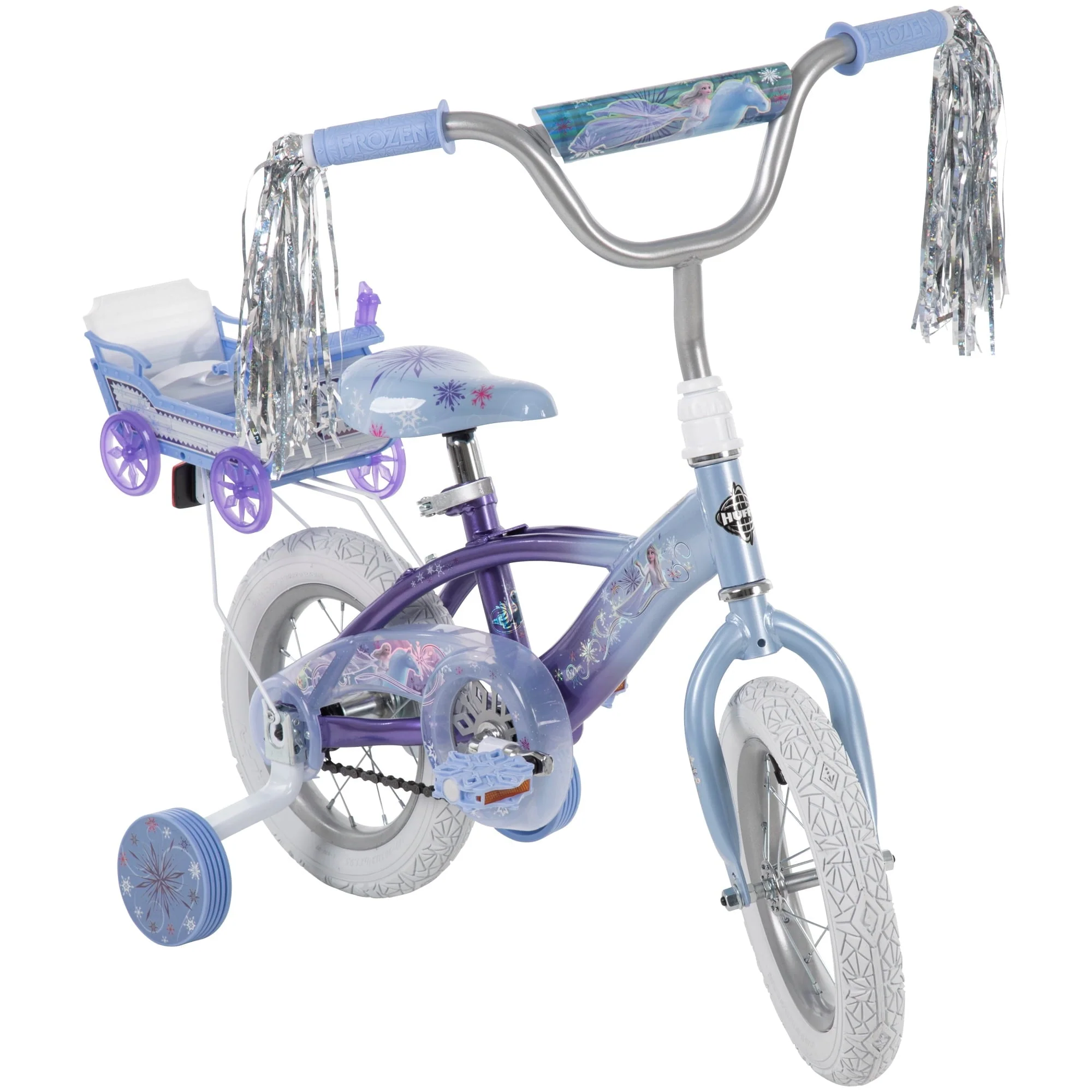Disney Frozen 12 in. Bike with Doll Carrier Sleigh for Girl's, Ages 2+ Years, White and Purple by Huffy