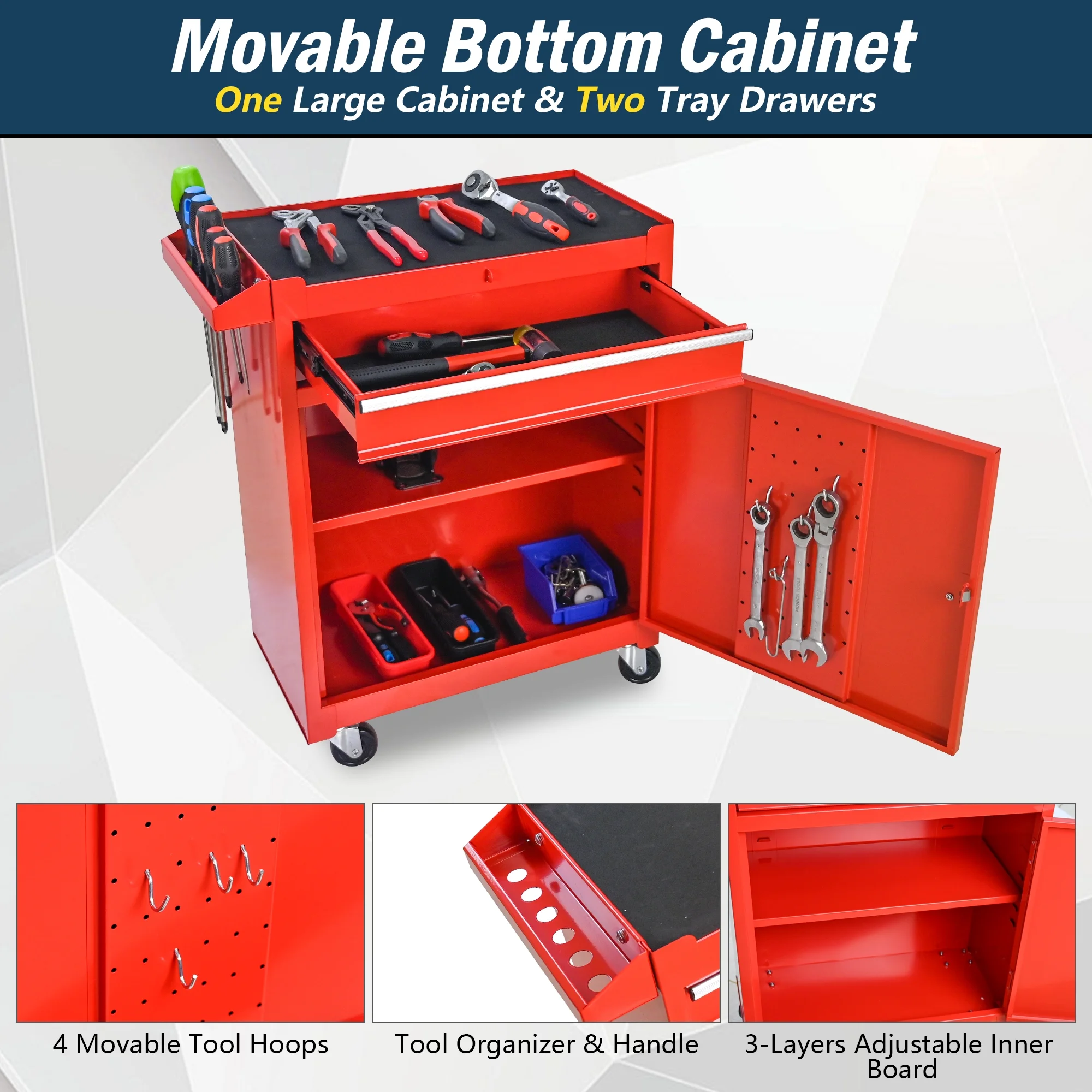 Tool Chest, 5-Drawer Rolling Tool Storage Cabinet with Detachable Top Tool Box, Universal Lockable Wheels