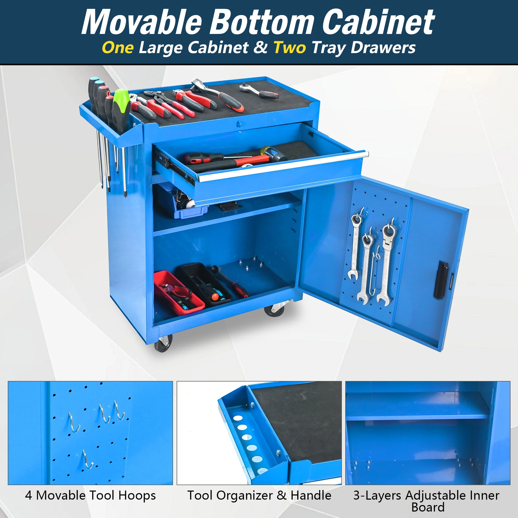 Tool Chest, 5-Drawer Rolling Tool Storage Cabinet with Detachable Top Tool Box, Universal Lockable Wheels