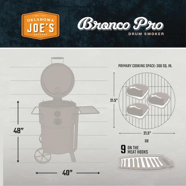 Bronco Pro Charcoal Drum Smoker and Grill in Orange with 366 sq. in. Cooking Space