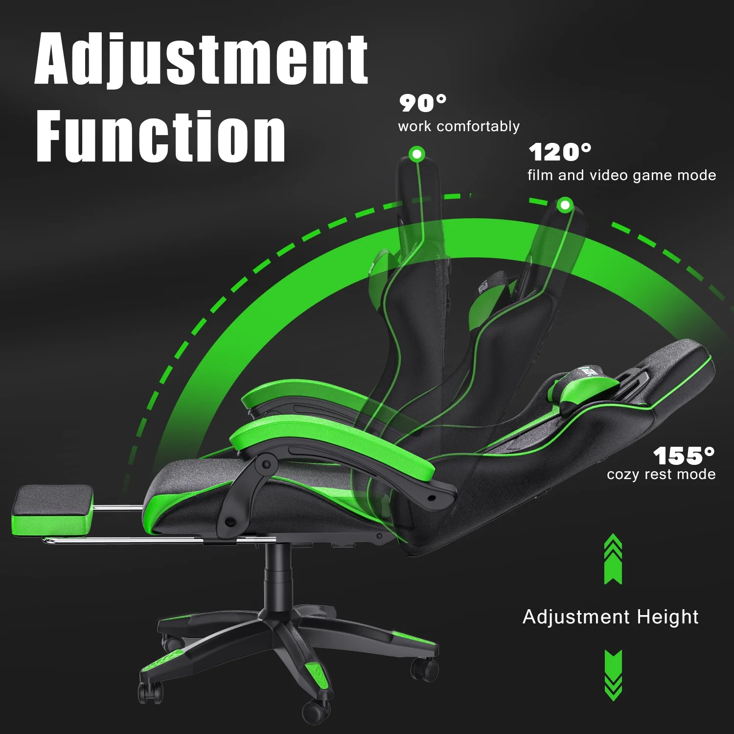 Bigzzia Gaming Chair Office Chair, Ergonomic Game Chair with Height Adjustable Headrest and Lumbar Support for Adults Teens, Black & White