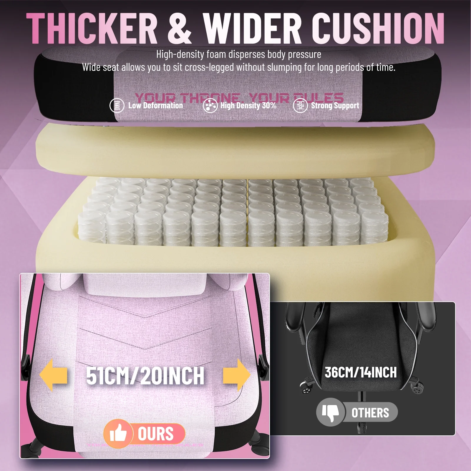 SOONTRANS Gaming Chair for Adults, Ergonomic Linen Fabric Computer Chair with Massage Lumbar Pillow, Gamer Game Chair with Adjustable Headrest, Comfortable Office Chair for Home, White