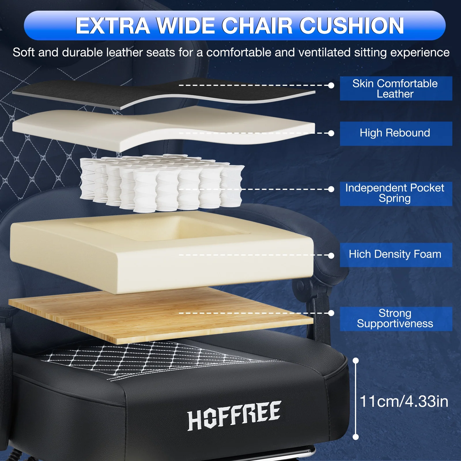 Hoffree Gaming Chair with Speakers PU Gamer Chair with footrest and massage Egonomic Computer Game Chair with Headrest and Lumbar Support for Adults and Office Gaming, 440 LBS