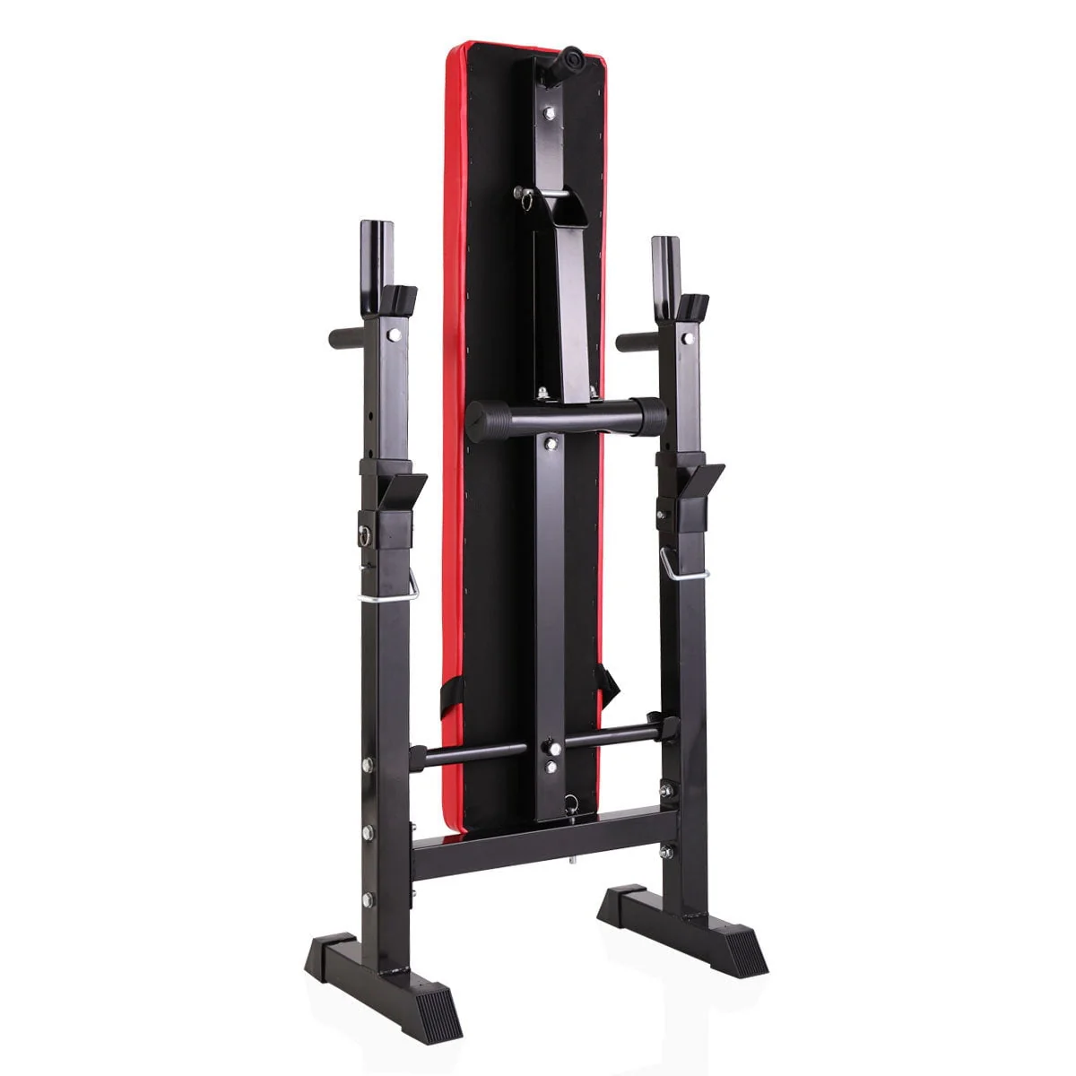 Adjustable Folding Multifunctional Workout Station Adjustable Workout Bench with Squat Rack - black red