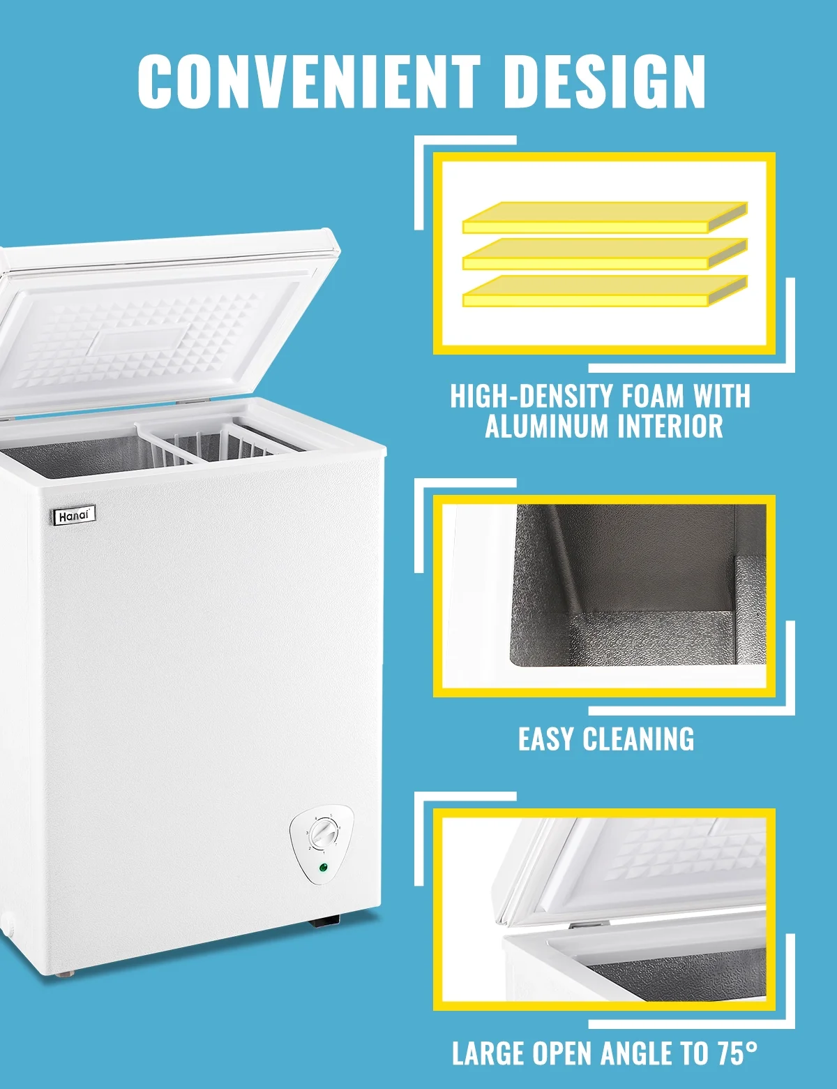 WANAI 3.5 Cu.ft Chest Freezer Small Deep Freeze with 7 Gears Temp Control Office Dorm Kitchen White