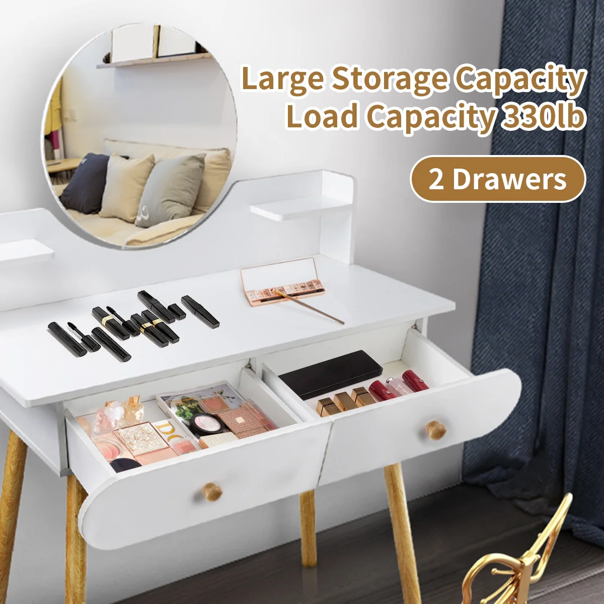 EONROACOO Makeup Vanity Table with Mirror, Dressing Table Vanity Desk, Adult Teen(White)