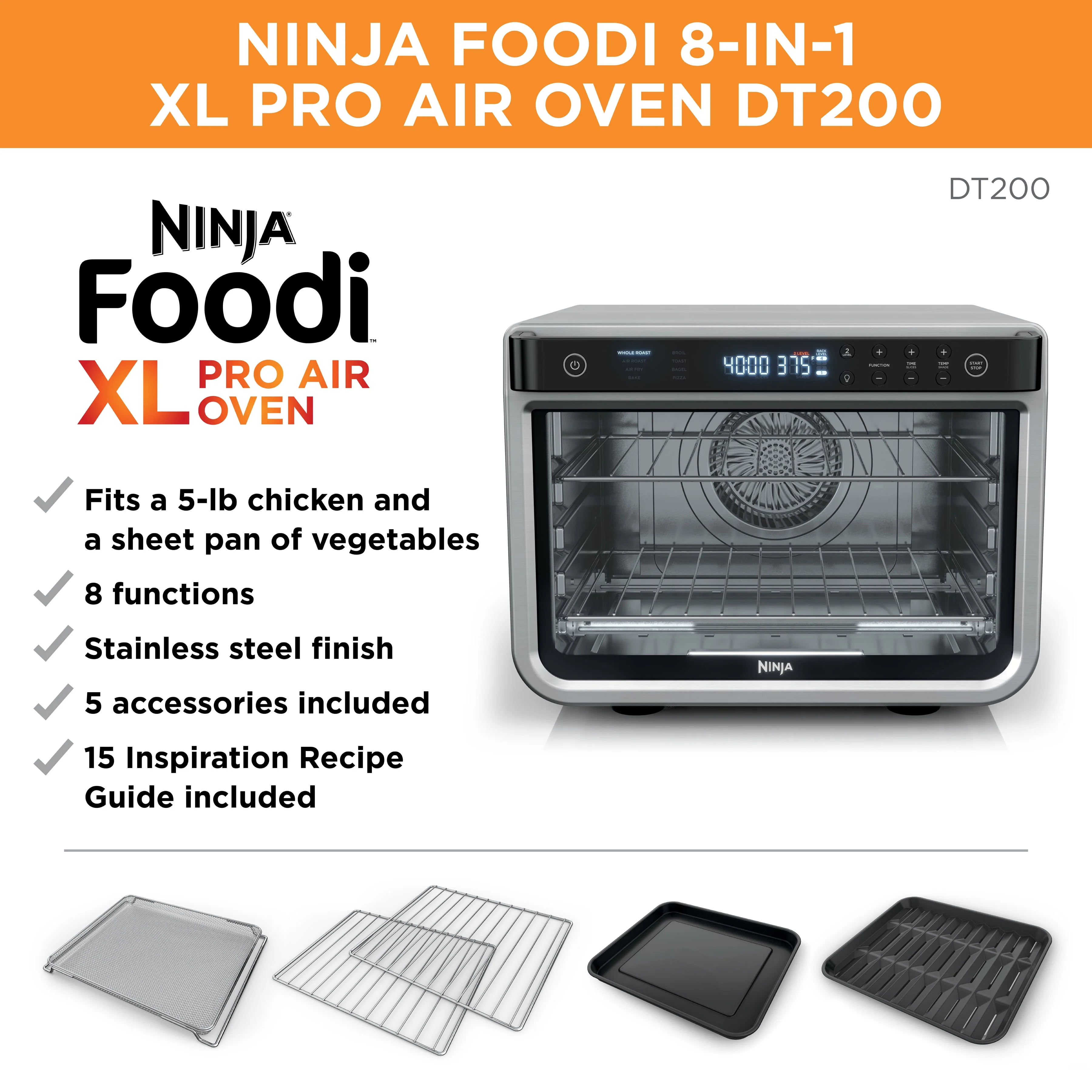 Ninja® Foodi™ 8-in-1 XL Pro Air Fry Oven, Large Countertop Convection Oven, DT200