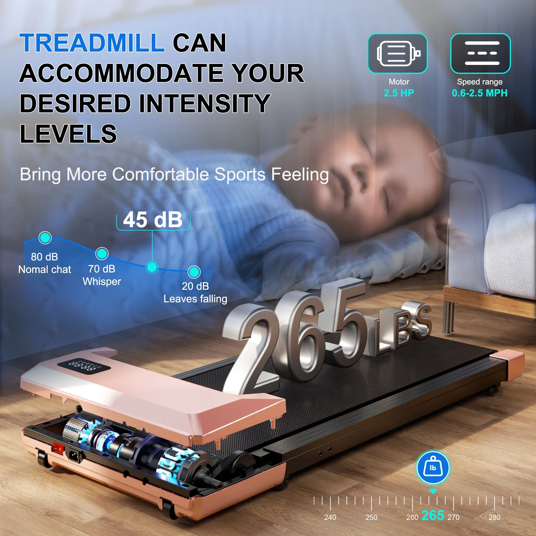 Walking Pad Treadmill with Remote Control,Under Desk Treadmill for Home&Office, 250 lbs Weight Capacity