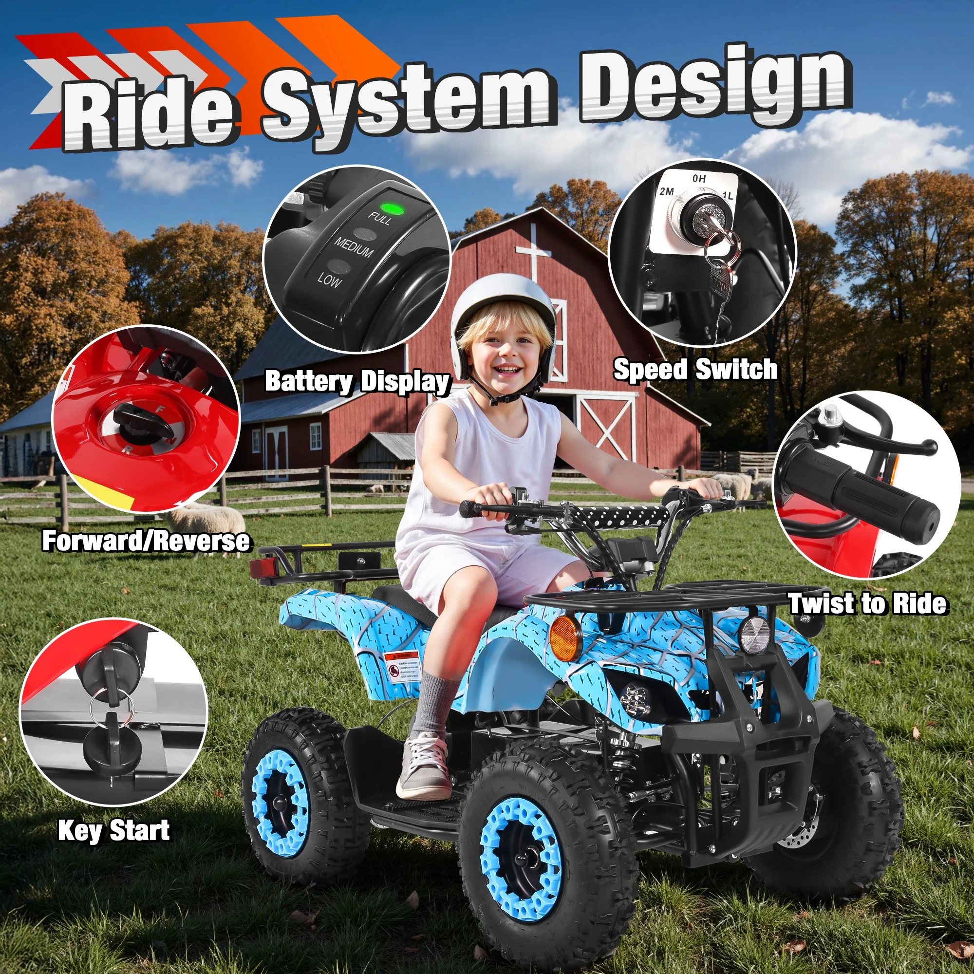 ATV for Kids, 36 Volt Ride on Toys, 500w Motor Quad Bike for Big Kids, Power Car Wheel with Metal Frame, Speed Control, Suspension, Black