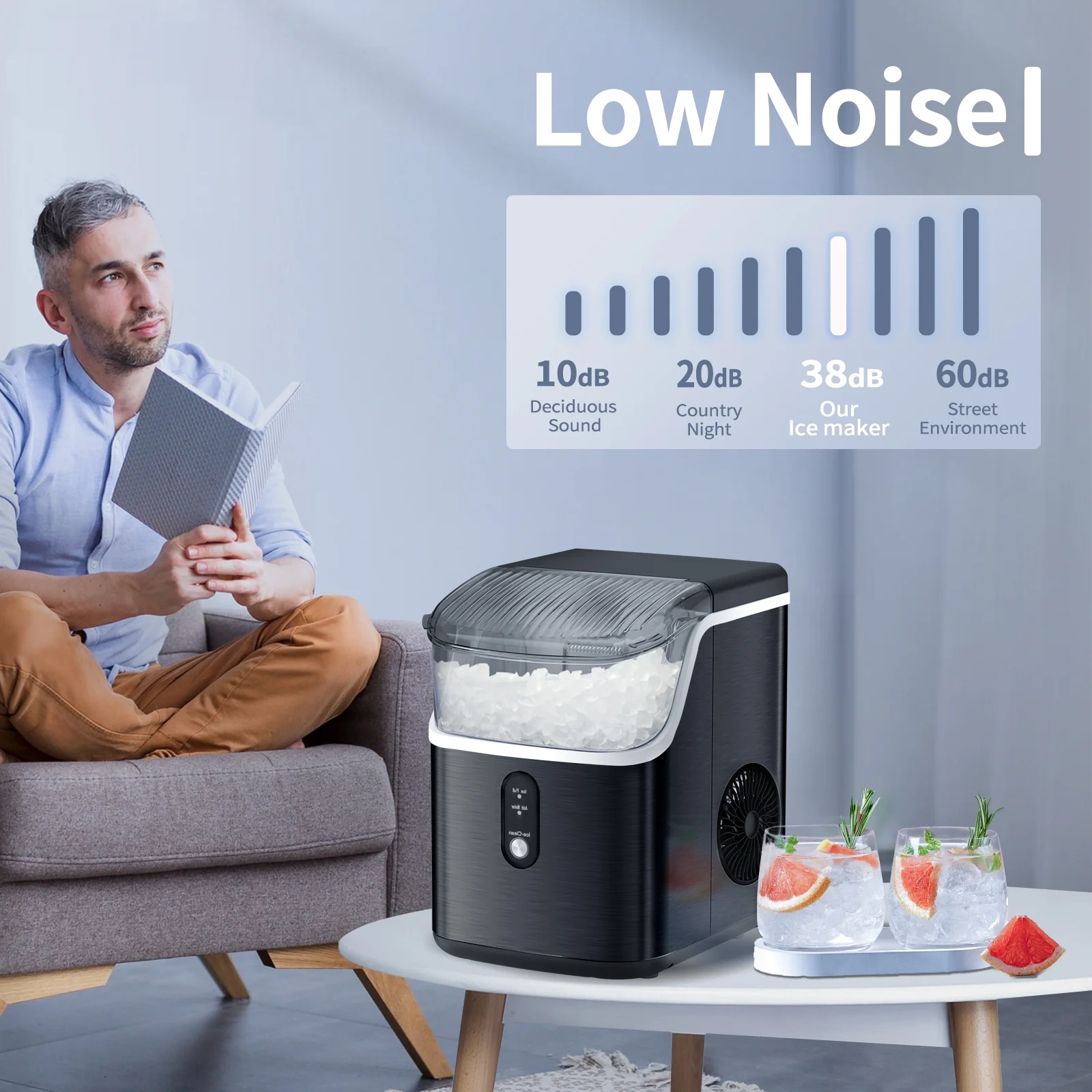 Havato Nugget Ice Makers Countertop ,35Lbs/Day, Portable Ice Machine Soft Chewable Pellet Ice with Auto-Cleaning Function for Kitchen, Office, Home,Silver