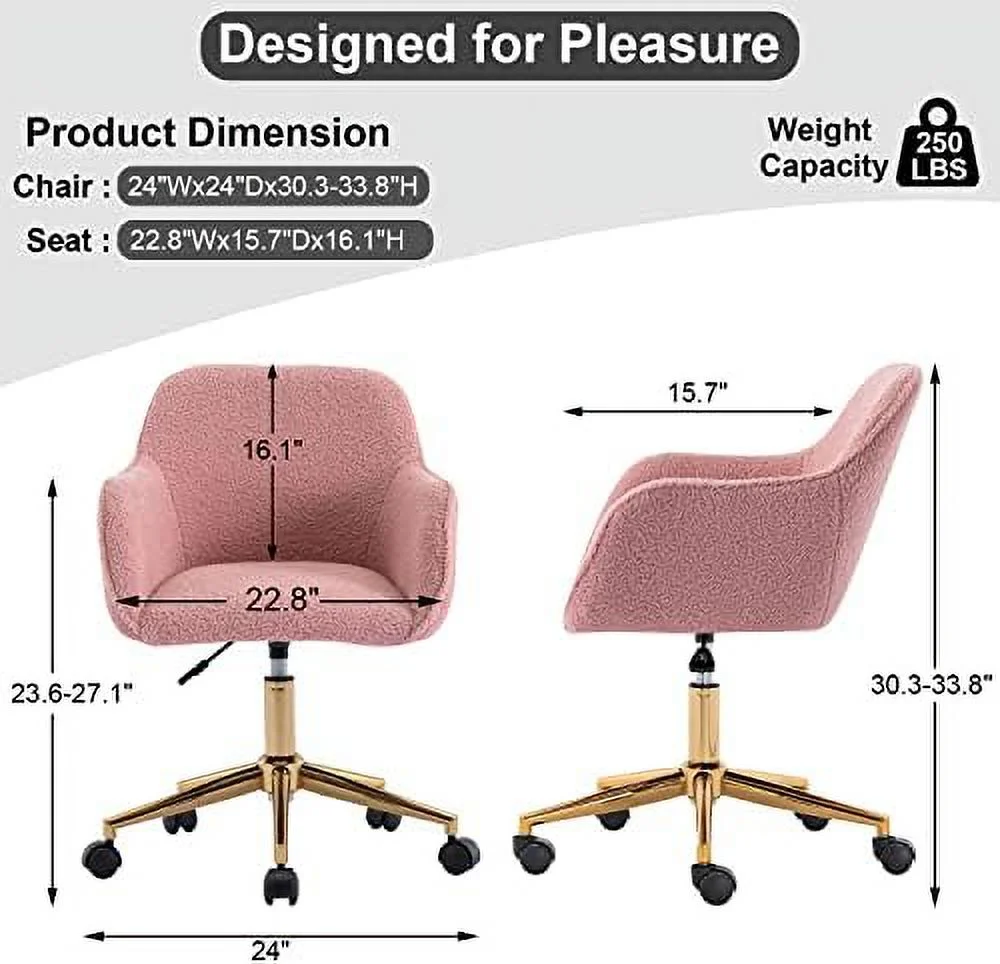 Modern Faux Fur Home Office Chair Height Adjustable, White Desk Chair Vanity Chair for Makeup Room, Rolling Desk Chairs with Wheels, Swivel Furry Cute Desk Chair for Teen Girls Women