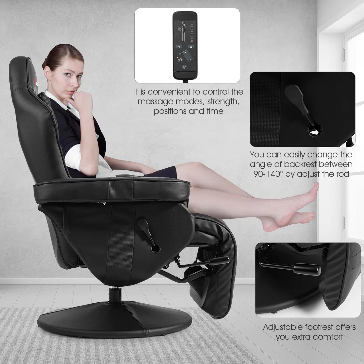 Goplus Massage Gaming Recliner Reclining Racing Chair Swivel Black