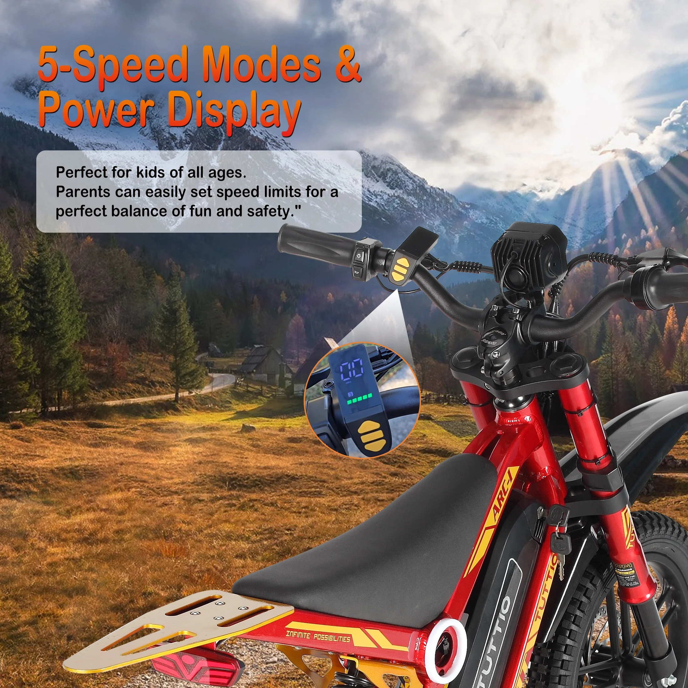 TUTTIO ARC-1 750W Mini Electric Dirt Bike for Kids 8-14, 5-Speed Modes Electric Motorcycle, 22MPH, 16